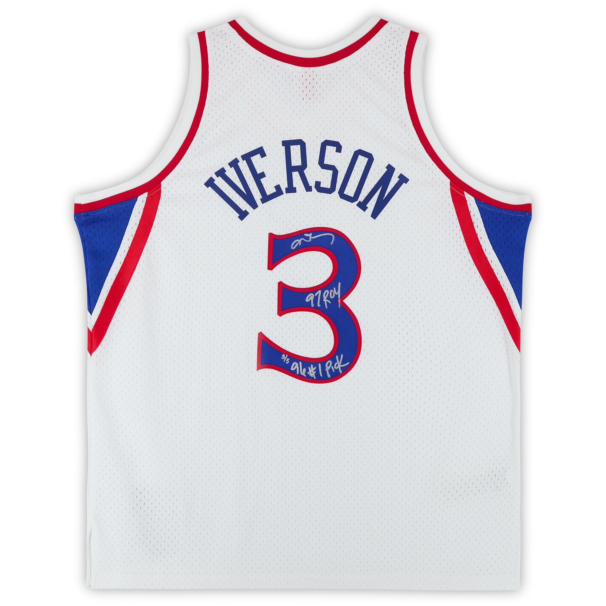 Allen Iverson Philadelphia 76ers Autographed White Mitchell & Ness 1996 Swingman Jersey with Multiple Inscriptions - Limited Edition #5/5