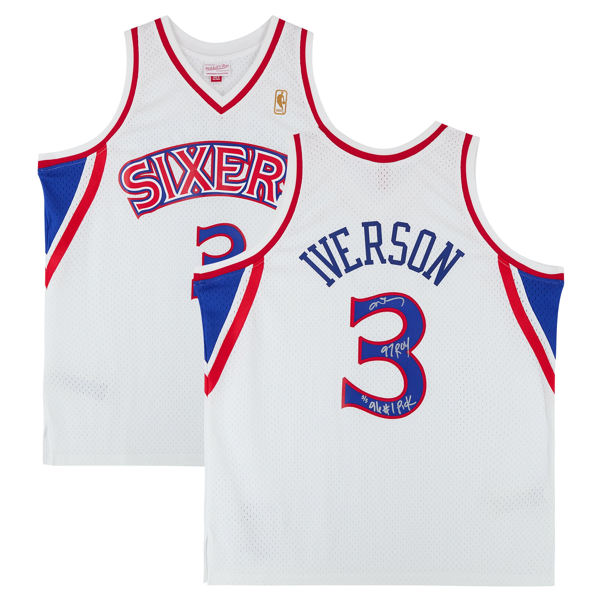 Allen Iverson Philadelphia 76ers Autographed White Mitchell & Ness 1996 Swingman Jersey with Multiple Inscriptions - Limited Edition #5/5