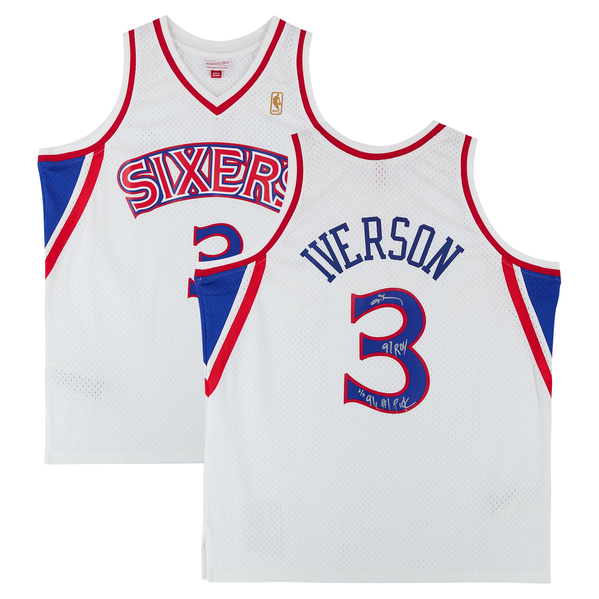 Allen Iverson Philadelphia 76ers Autographed White Mitchell & Ness 1996 Swingman Jersey with Multiple Inscriptions - Limited Edition of 5