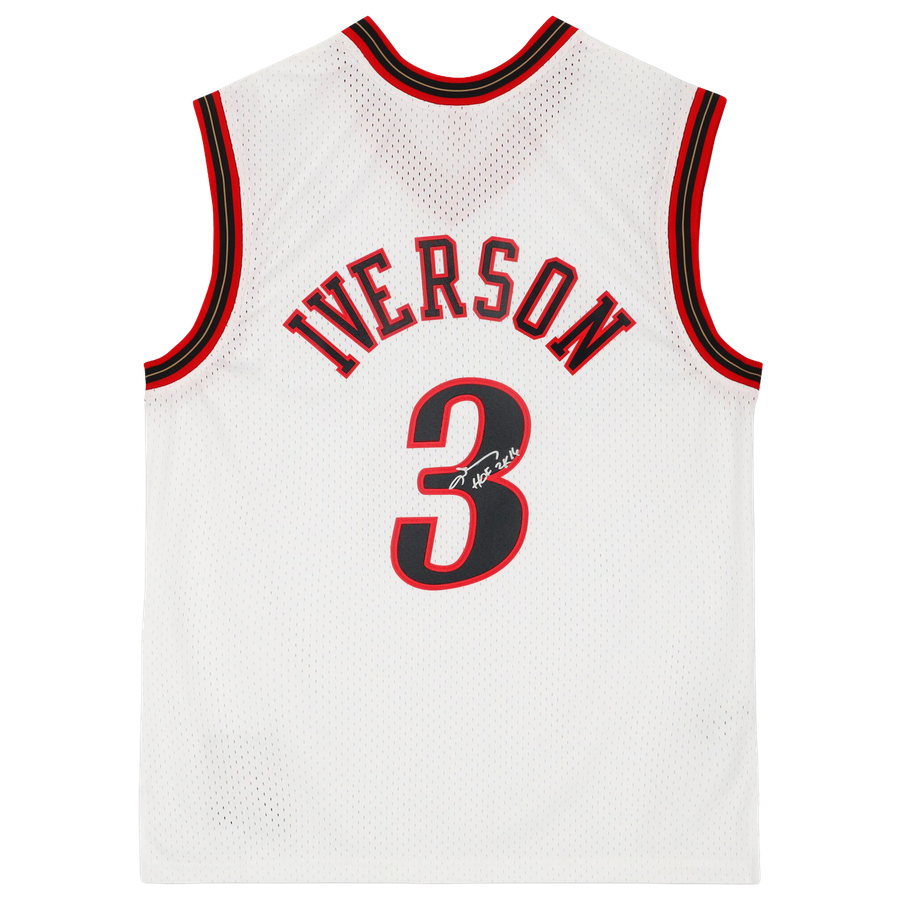 Allen Iverson Philadelphia 76ers Autographed White Mitchell & Ness 2000-01 Swingman Jersey with "HOF 2K16" Inscription