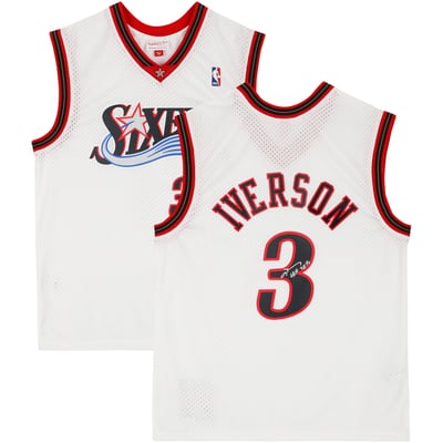 Allen Iverson Philadelphia 76ers Autographed Fanatics Authentic White Mitchell & Ness 2000-01 Swingman Jersey with "HOF 2K16" Inscription