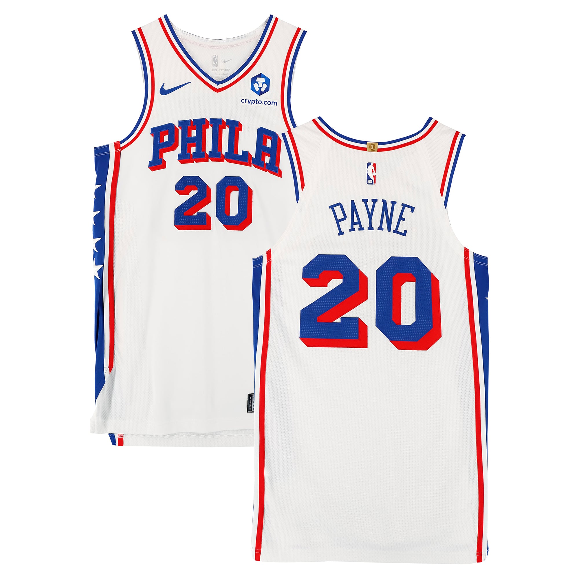 Maillot blanc n° 20 de Cameron Payne (Philadelphia 76ers), porté par le joueur lors de la saison NBA 2025-2026 - Taille 46+4