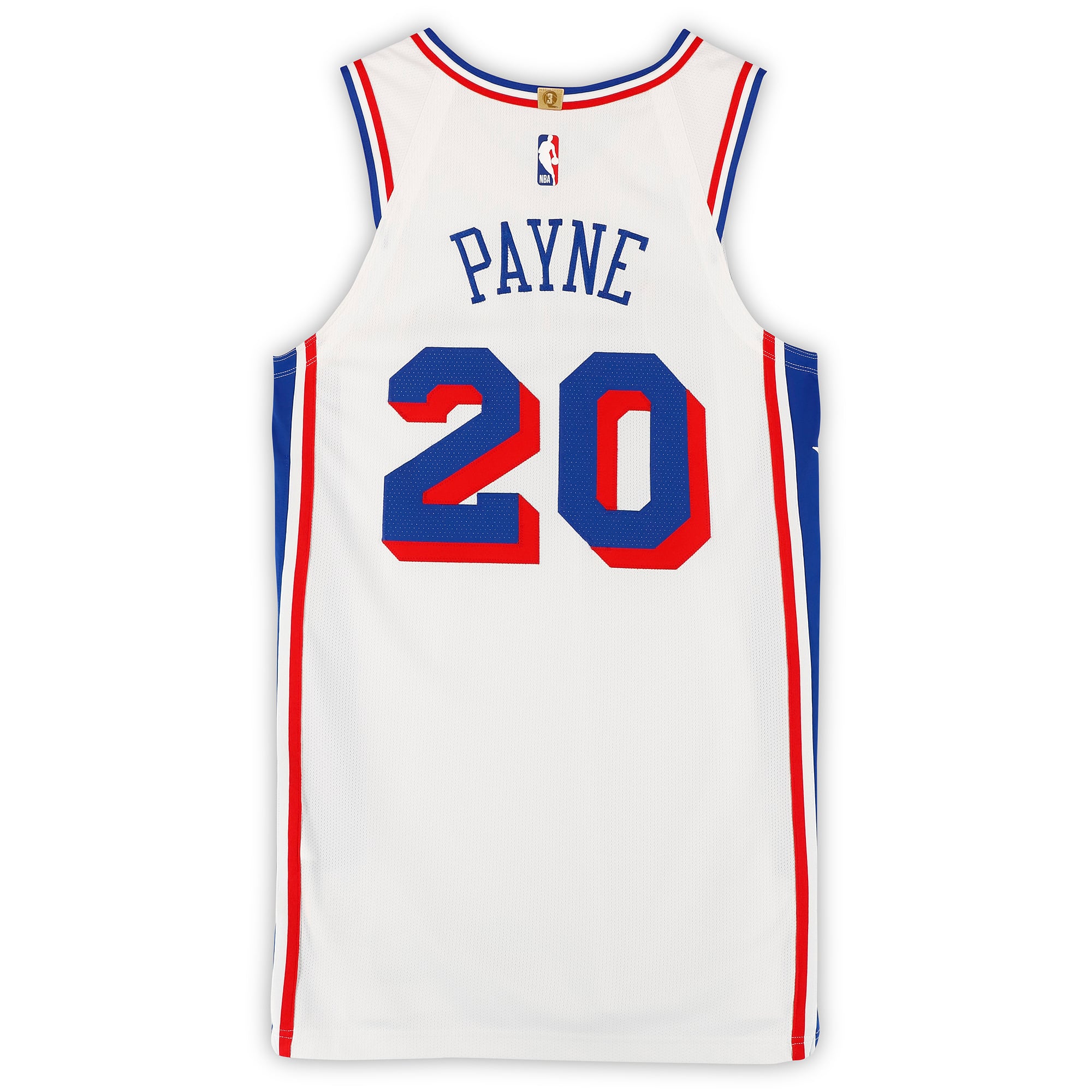 Maillot blanc n° 20 de Cameron Payne (Philadelphia 76ers), porté par le joueur lors de la saison NBA 2025-2026 - Taille 46+4