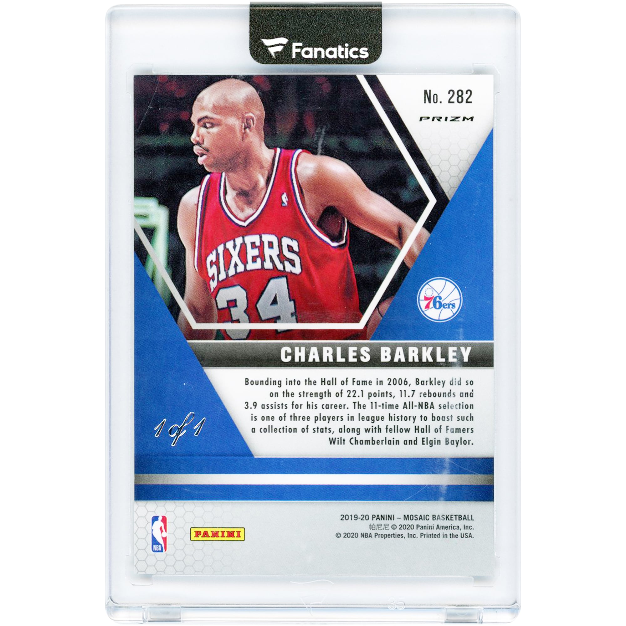 Carte Panini Mosaic Snakeskin n° 282, Charles Barkley, Philadelphia 76ers, saison 2019-20, numéro 1/1