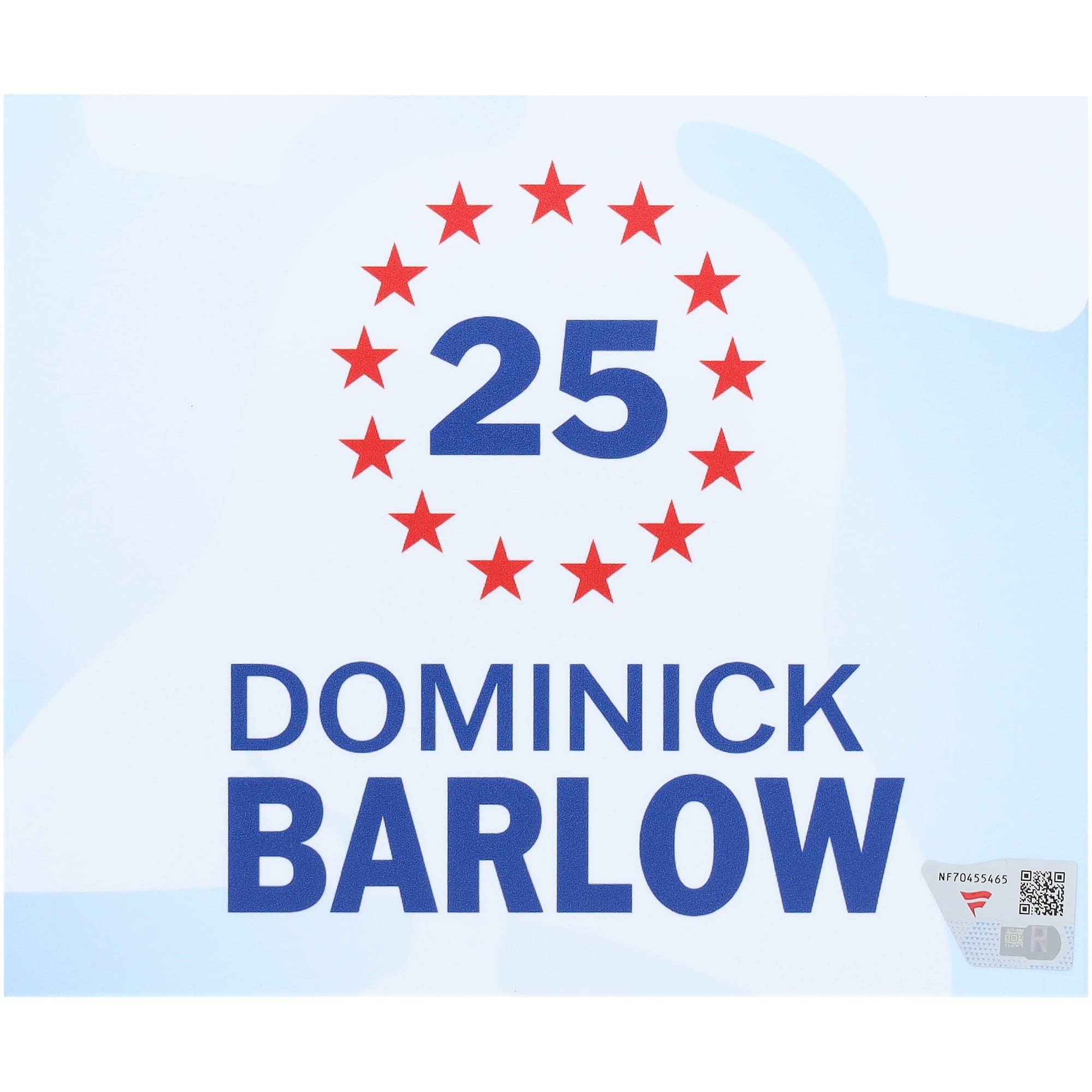 Plaque nominative blanche n° 25 de Dominick Barlow, joueur des Philadelphia 76ers, saison NBA 2025-2026
