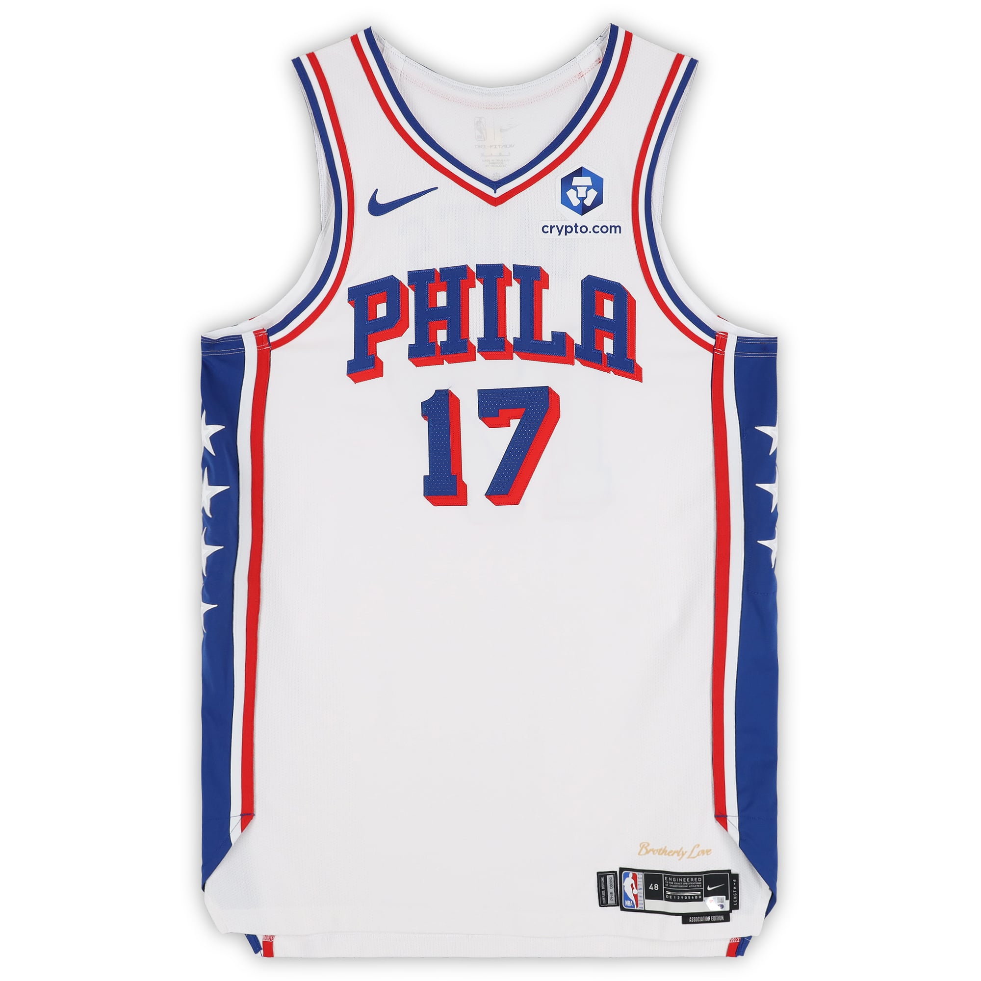 Maillot blanc n° 17 d'Emoni Bates (Philadelphia 76ers), porté par le joueur lors de la saison NBA 2025-2026 - Taille 48+4