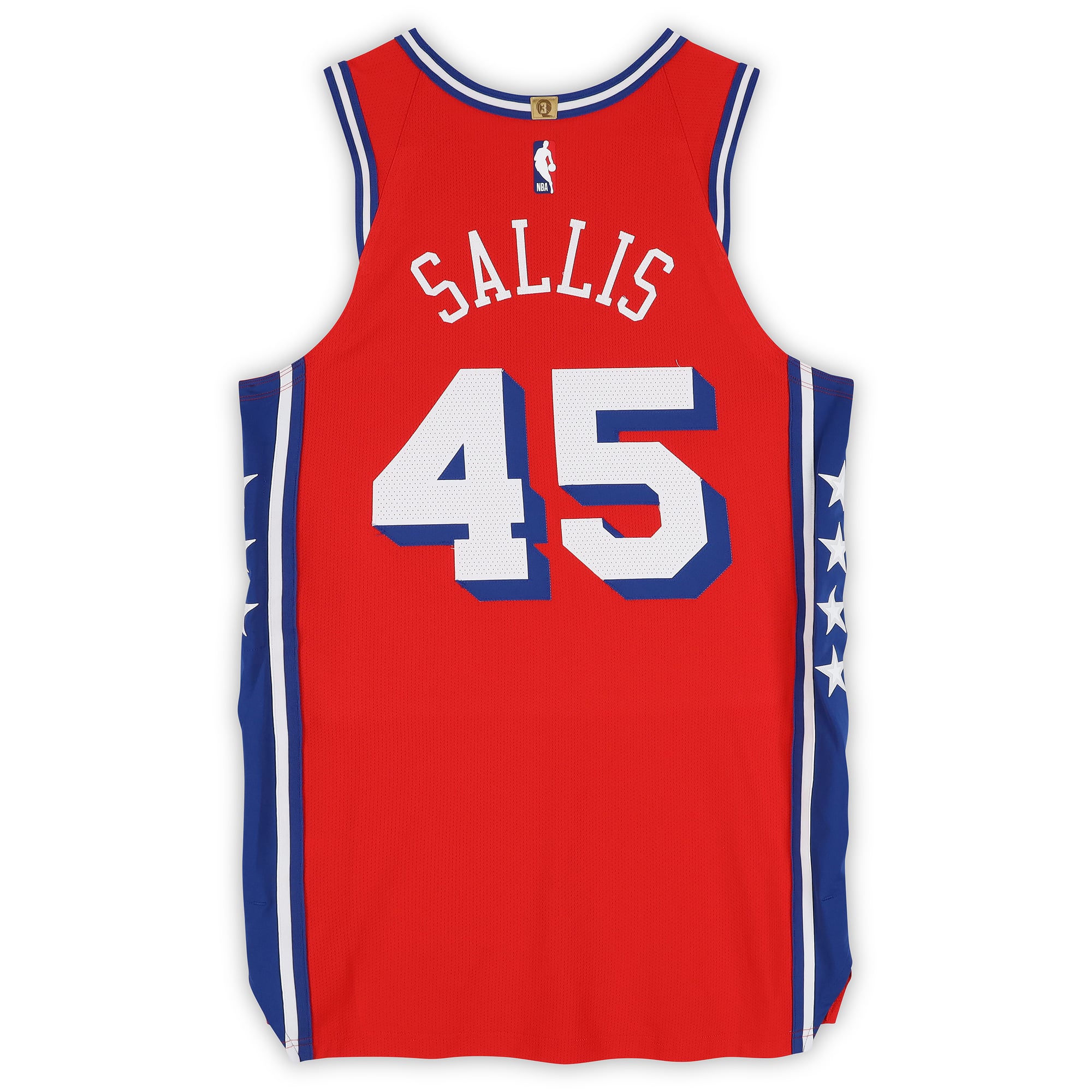 Maillot rouge n° 45 des Philadelphia 76ers, porté par Hunter Sallis lors de la saison NBA 2025-2026 - Taille 46+4