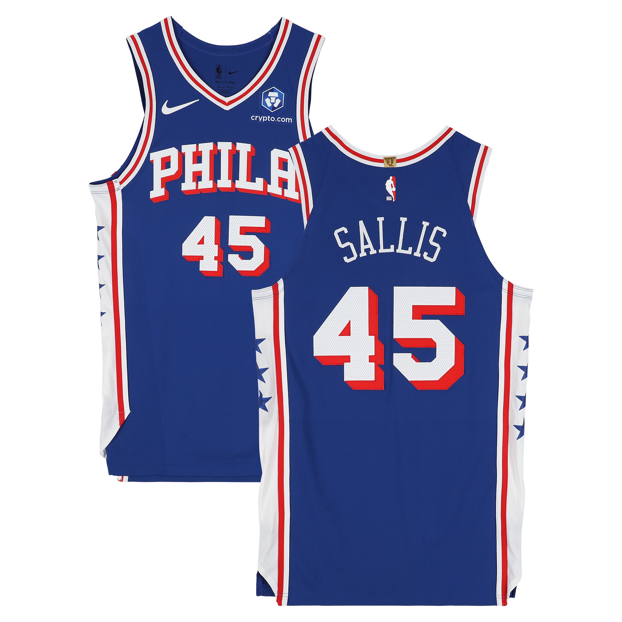 Maillot officiel Hunter Sallis des Philadelphia 76ers, numéro 45, coloris royal, saison NBA 2025-2026 - Taille 46+4