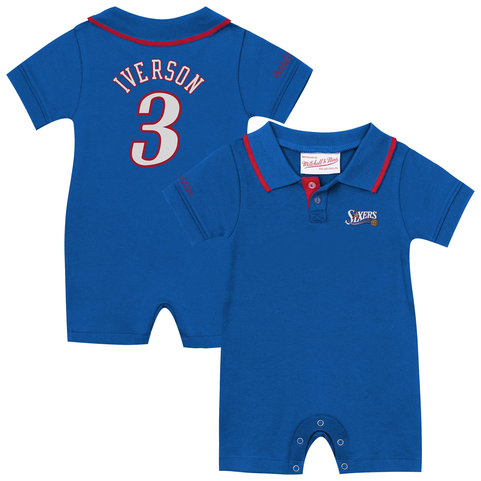 Combinaison de rugby rétro Roots pour bébé Mitchell & Ness Allen Iverson Royal Philadelphia 76ers