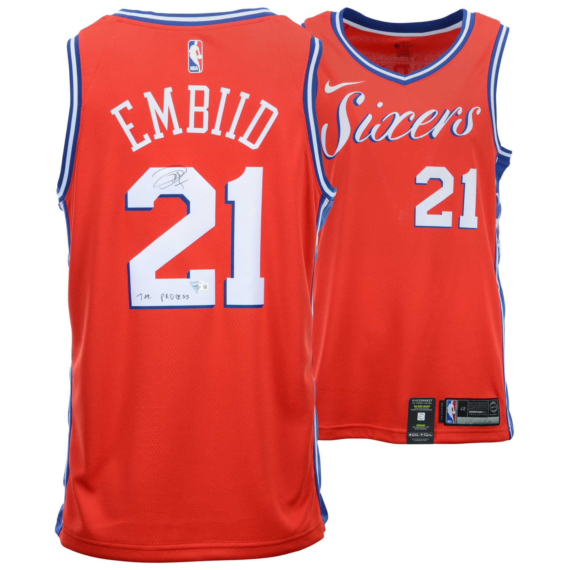 Joel Embiid Philadelphia 76ers Autographed Red Statement Nike