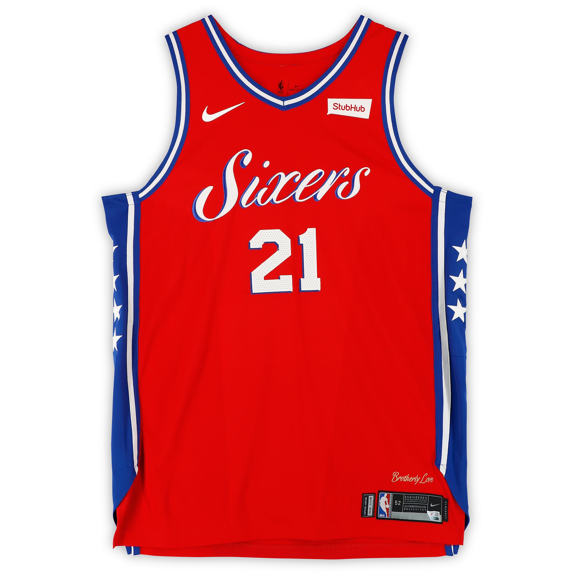 Joel Embiid Philadelphia 76ers Player-Issued #21 Red Jersey from the 2017-18 NBA Season - Size 52+2