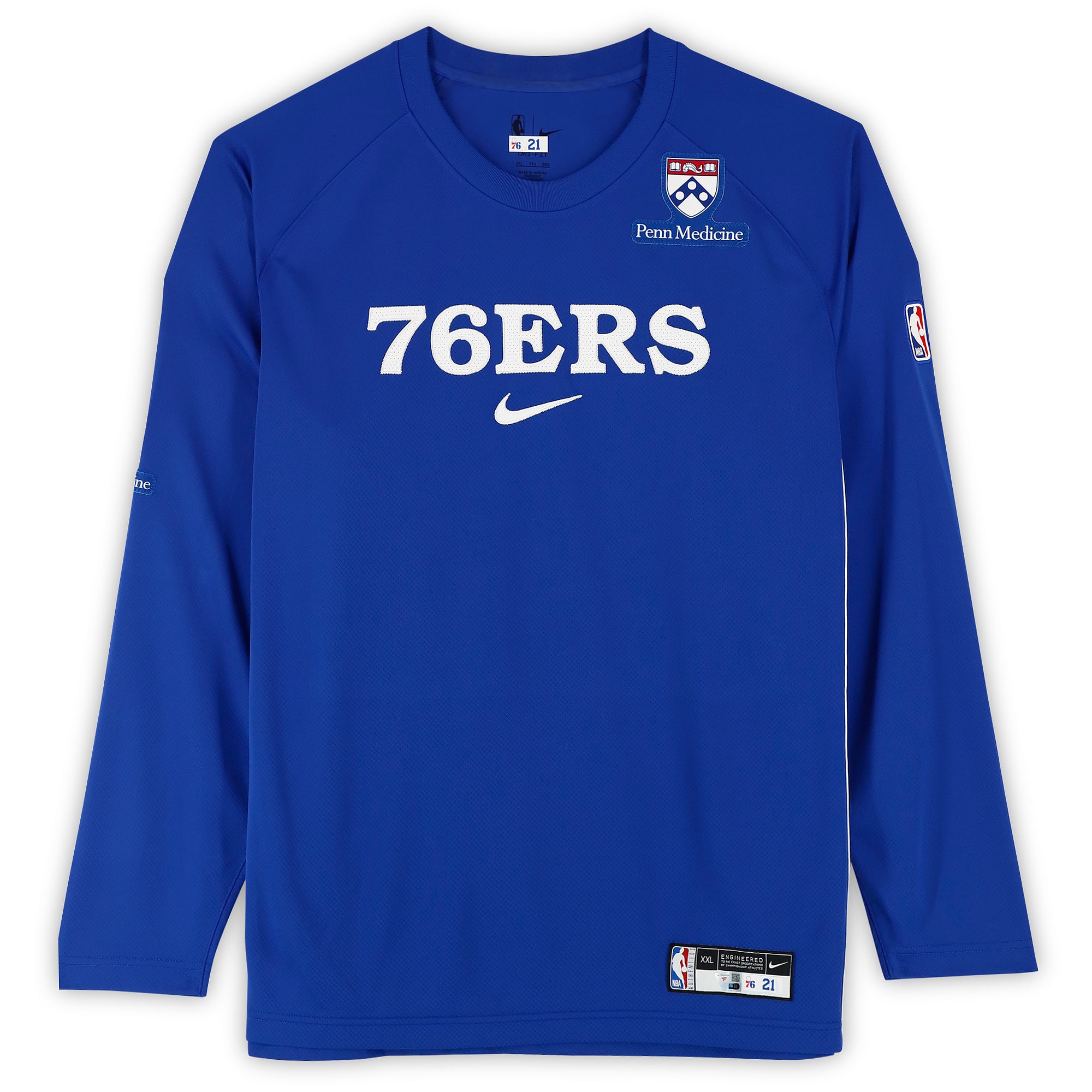 Maillot manches longues Nike bleu roi porté par Joel Embiid (Philadelphia 76ers) lors de la saison NBA 2025-2026 - Taille 2XL