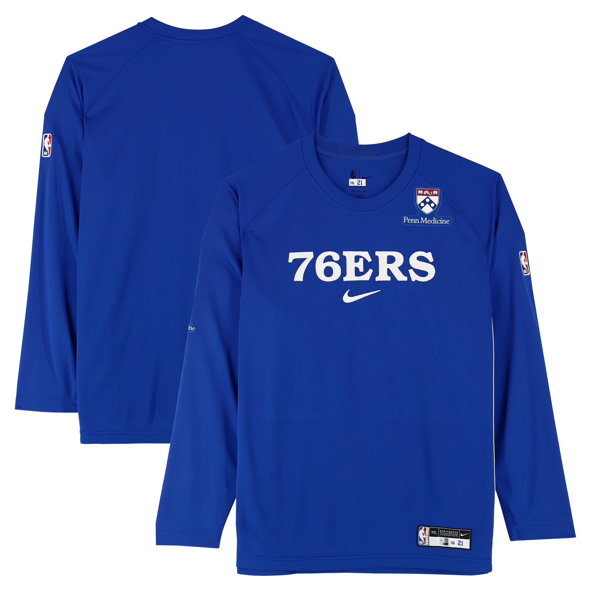 Maillot manches longues Nike bleu roi porté par Joel Embiid (Philadelphia 76ers) lors de la saison NBA 2025-2026 - Taille 2XL