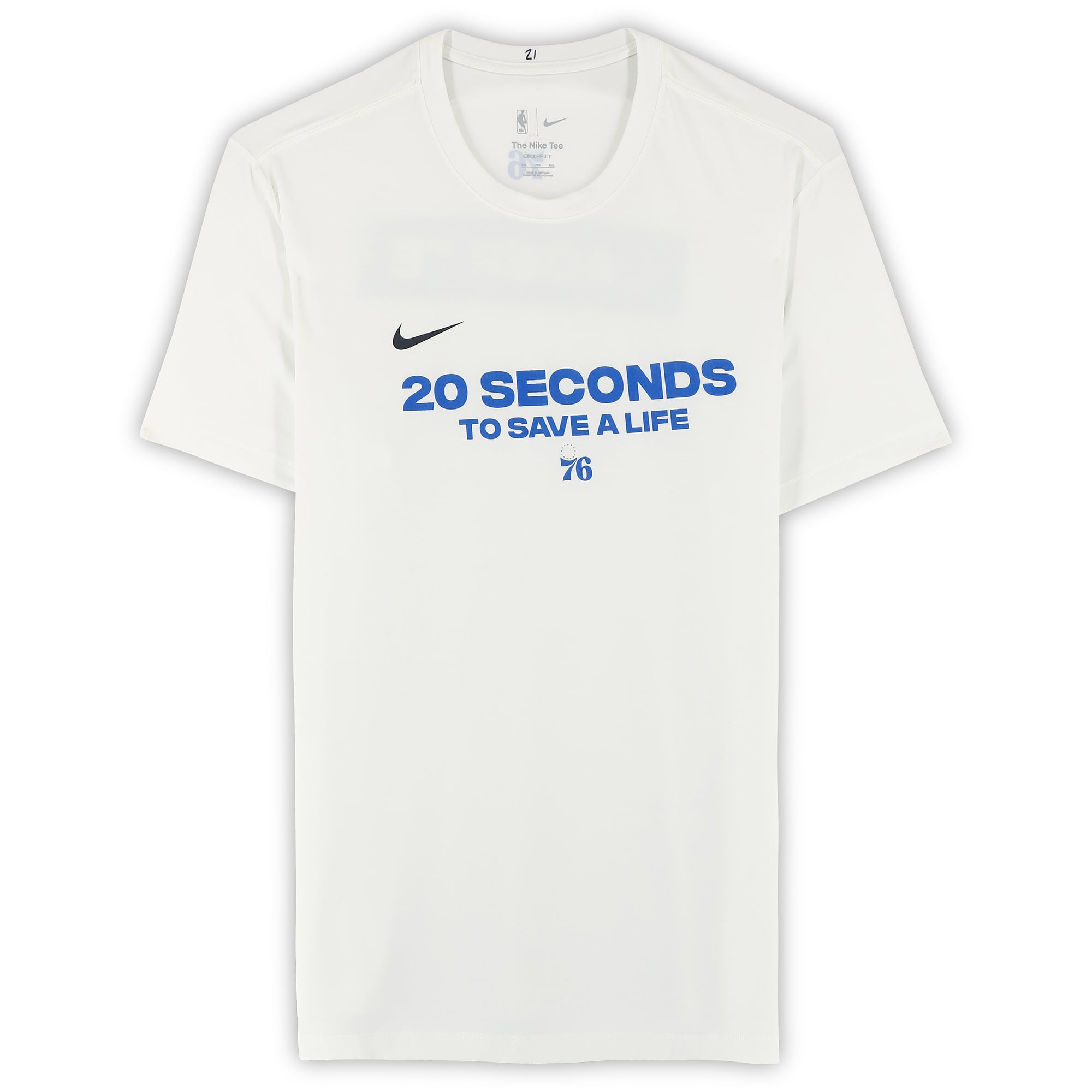 T-shirt blanc Nike porté par Joel Embiid (Philadelphia 76ers) lors de la saison NBA 2025-2026 - Taille 2XL