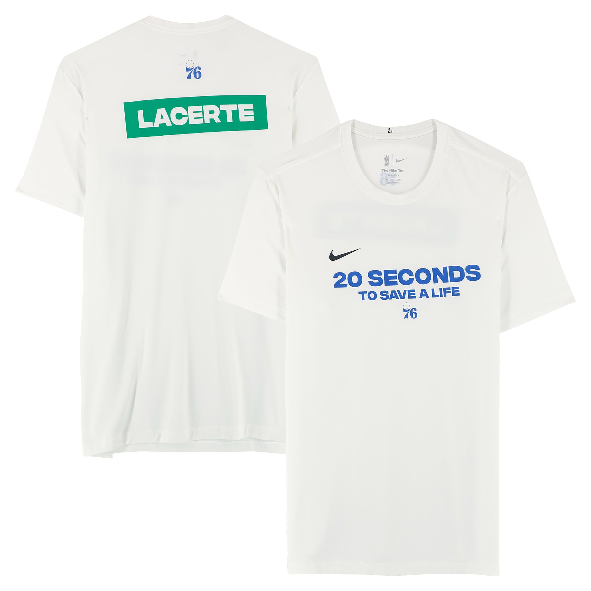 T-shirt blanc Nike porté par Joel Embiid (Philadelphia 76ers) lors de la saison NBA 2025-2026 - Taille 2XL
