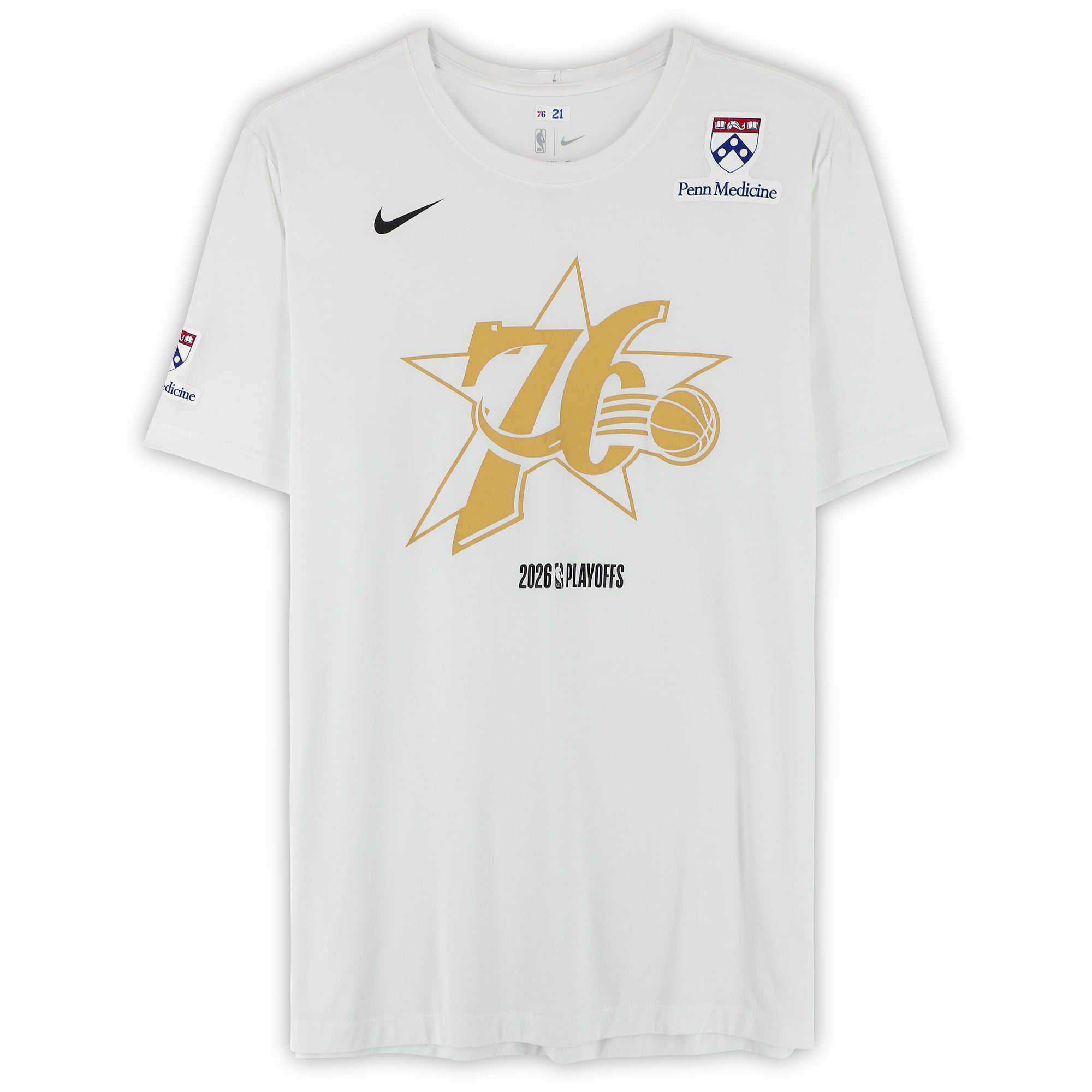 T-shirt blanc Nike porté par Joel Embiid (Philadelphia 76ers) lors des playoffs NBA 2026 - Taille 2XLT