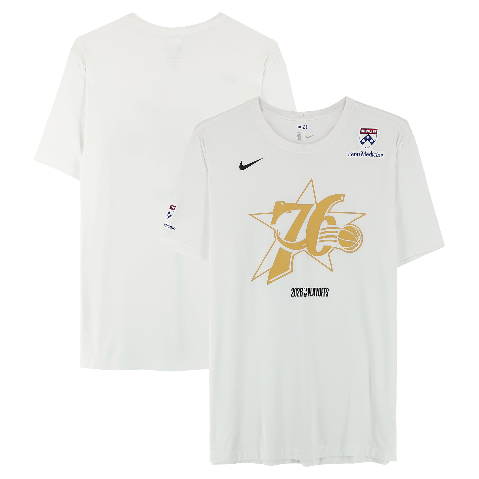 T-shirt blanc Nike porté par Joel Embiid (Philadelphia 76ers) lors des playoffs NBA 2026 - Taille 2XLT