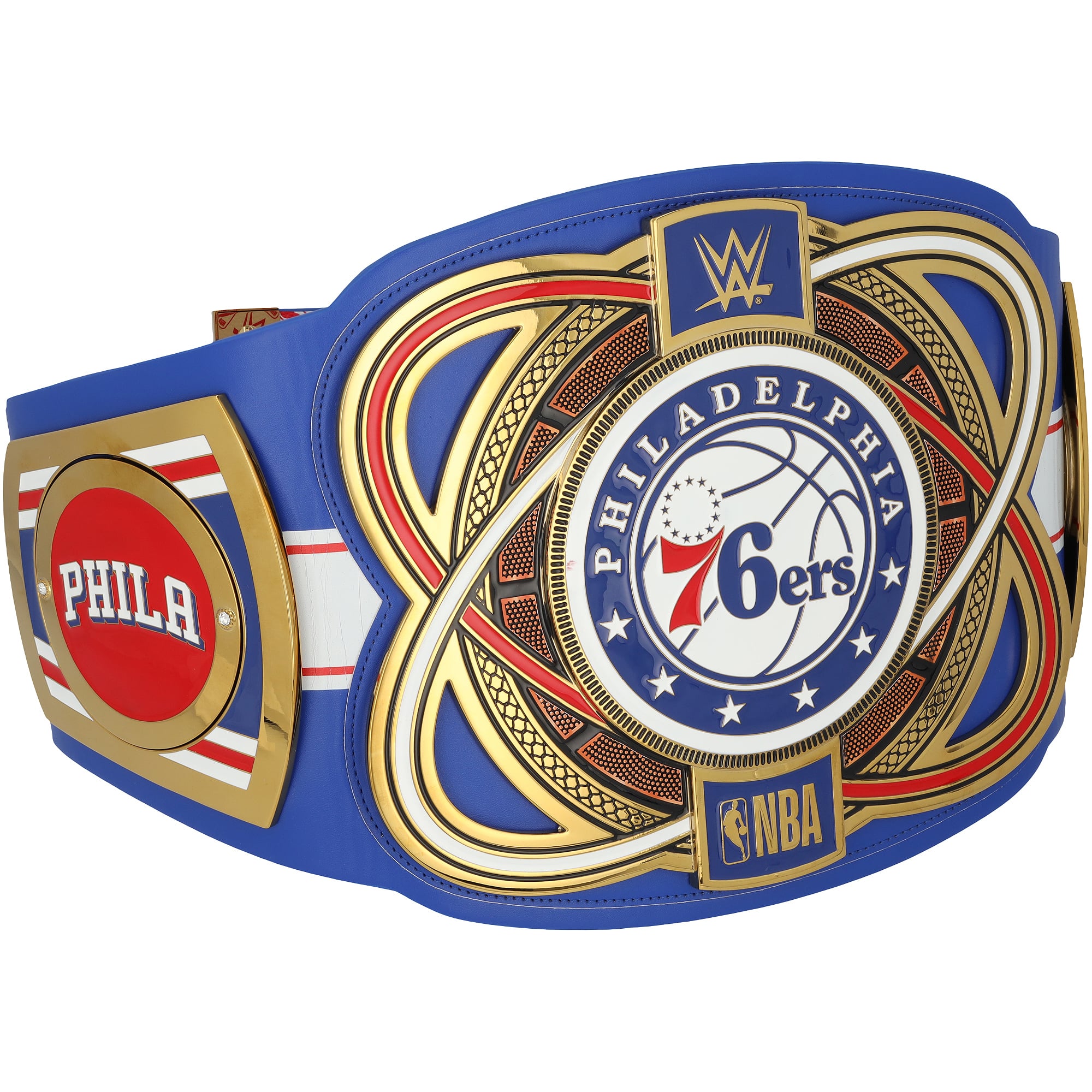 Ceinture de titre WWE Legacy des Philadelphia 76ers, signée par Julius Erving et Allen Iverson, avec inscription « HOF » - Édition limitée n° 3/5
