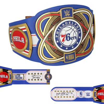 Julius Erving & Allen Iverson Philadelphia 76ers Autographed Fanatics Authentic WWE Legacy Title Belt with "HOF" Inscriptions - Limited Edition #3/5