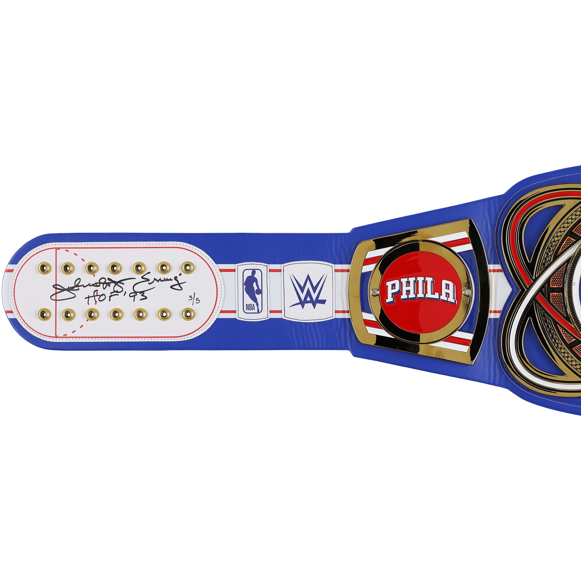 Julius Erving & Allen Iverson Philadelphia 76ers Autographed WWE Legacy Title Belt with "HOF" Inscriptions