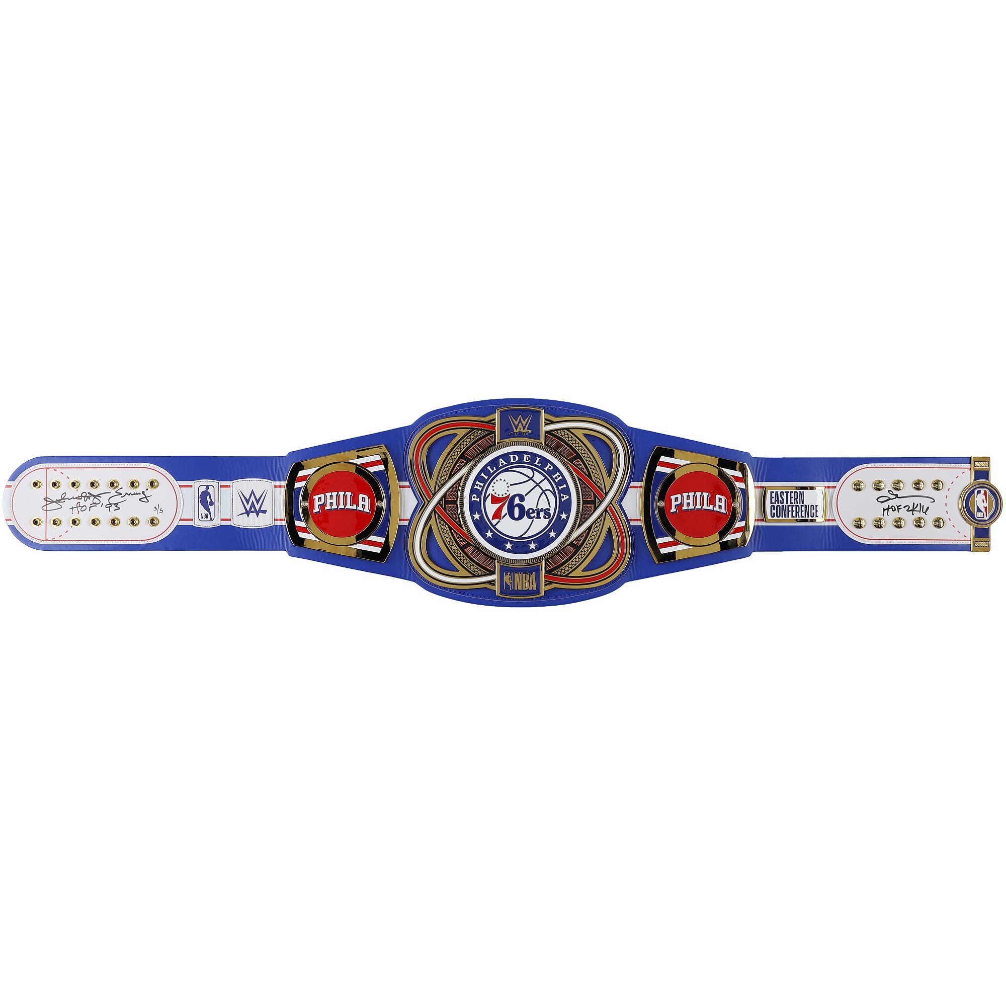 Julius Erving & Allen Iverson Philadelphia 76ers Autographed WWE Legacy Title Belt with "HOF" Inscriptions
