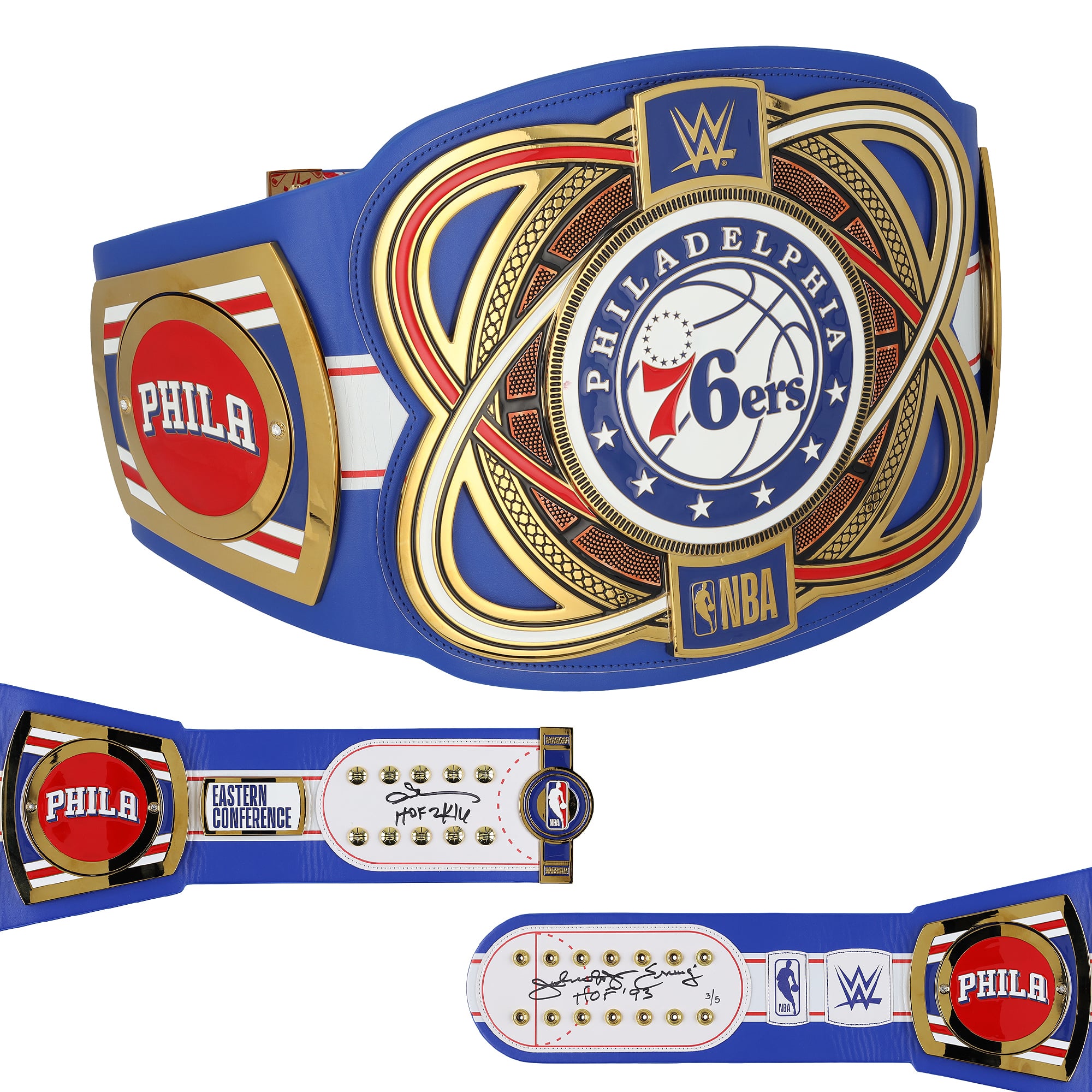 Julius Erving & Allen Iverson Philadelphia 76ers Autographed WWE Legacy Title Belt with "HOF" Inscriptions