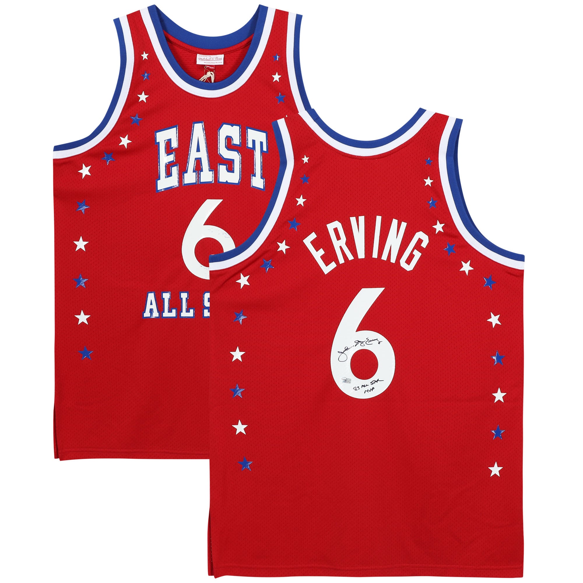 Julius Erving Philadelphia 76ers Autographed Red Mitchell & Ness 1982-83 Hardwood Classics Swingman Jersey with "83 All-Star MVP" Inscription