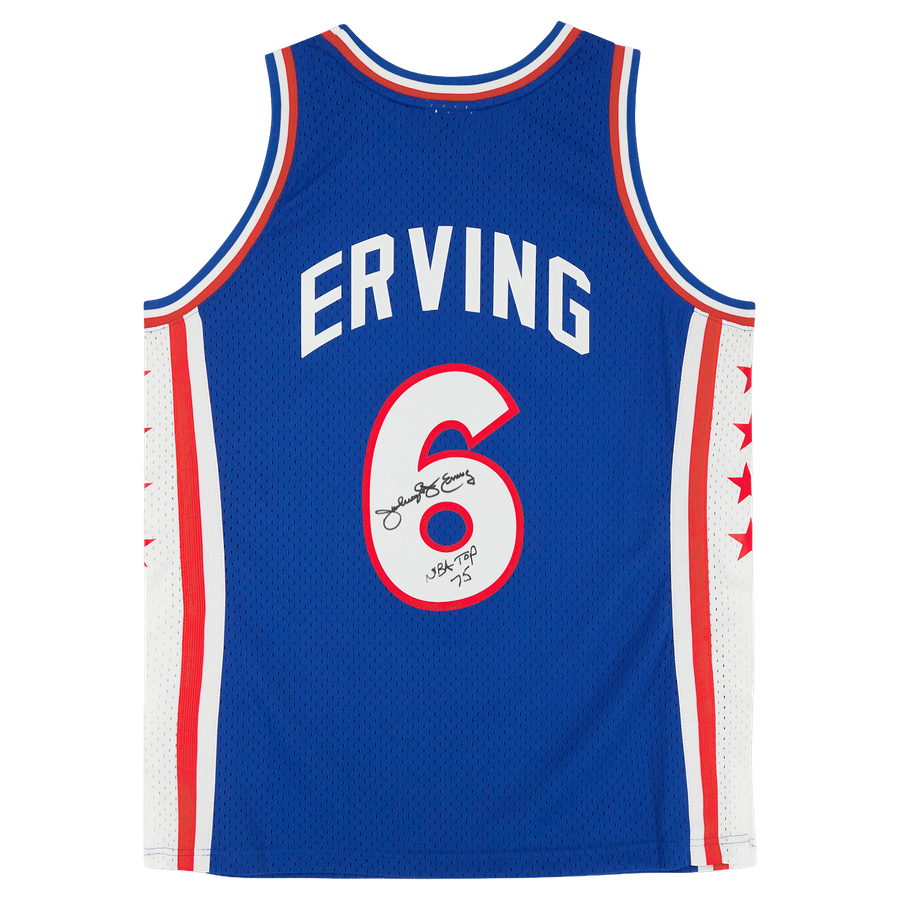 Julius Erving Royal Philadelphia 76ers Autographed Mitchell & Ness 1976-77 Swingman Jersey with "NBA Top 75" Inscription