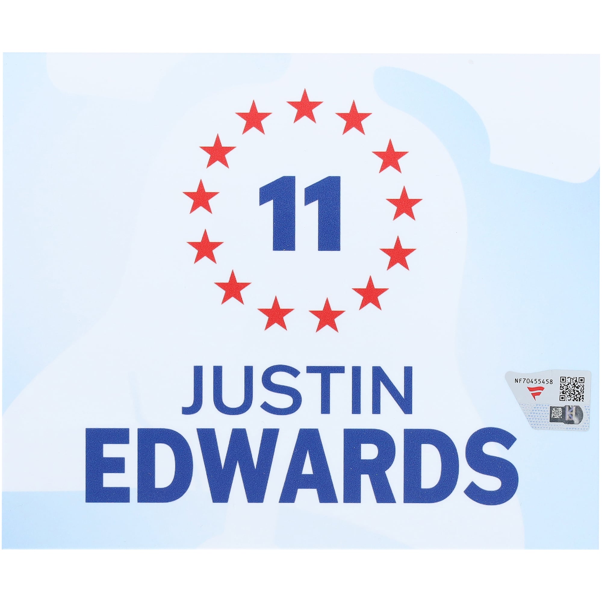 Justin Edwards Philadelphia 76ers Player-Issued #11 White Nameplate from the 2025-26 NBA Season
