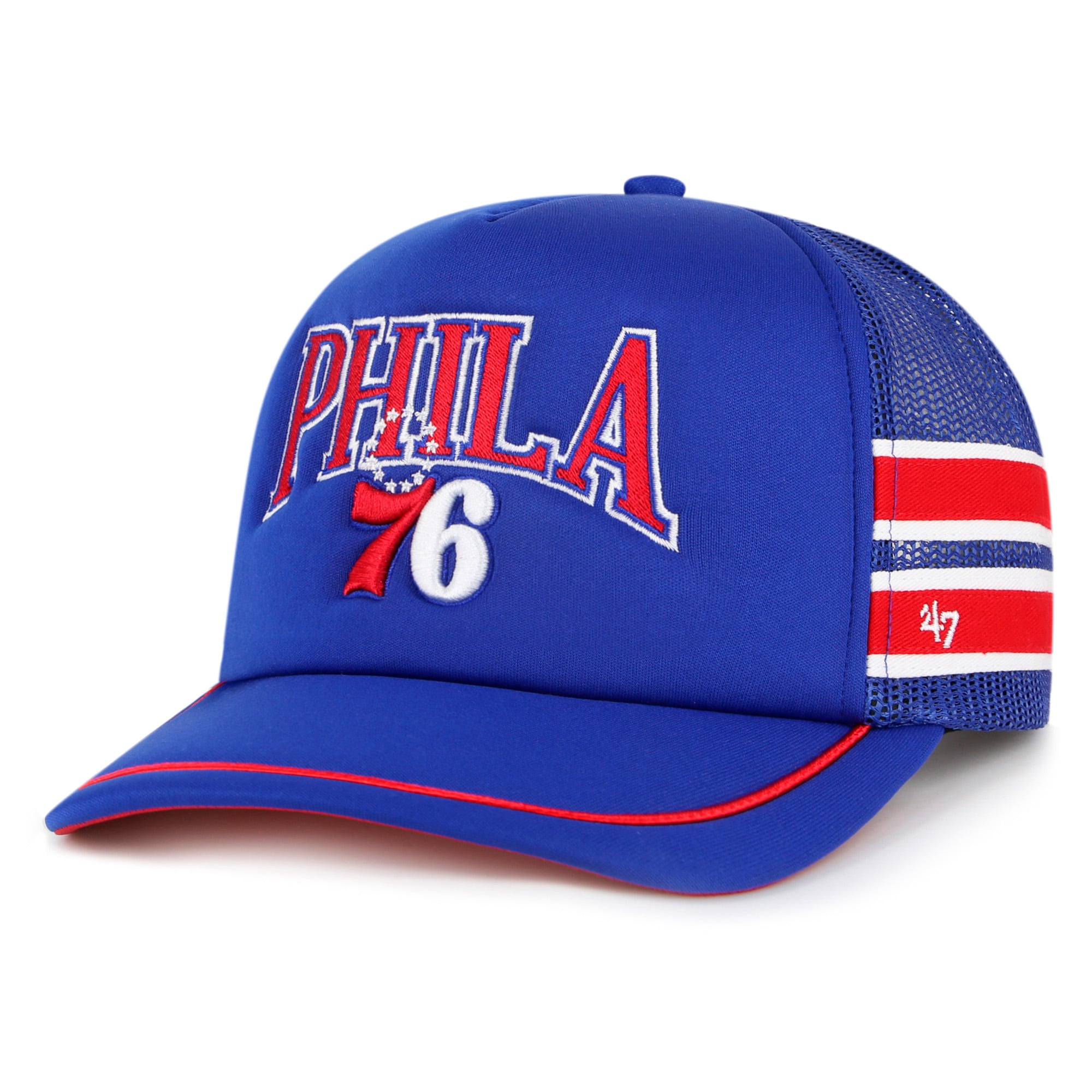 Men's Philadelphia 76ers '47 Royal Sidebrand Stripes Trucker Adjustable Hat