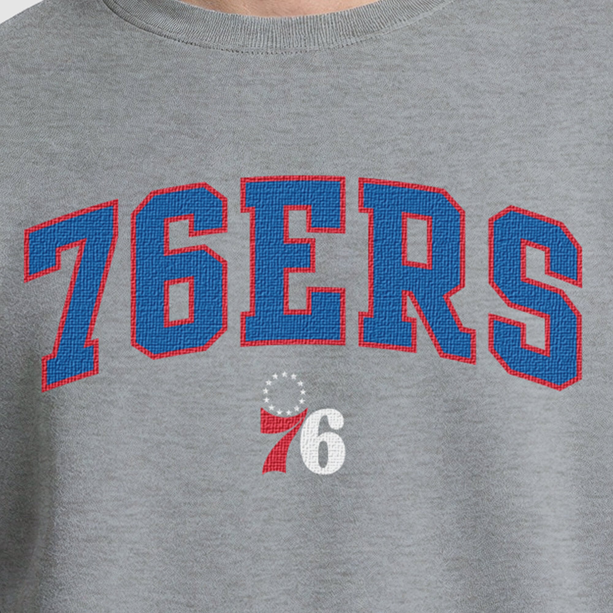 Sweat-shirt à col rond contrasté Champion gris pour homme, Philadelphia 76ers