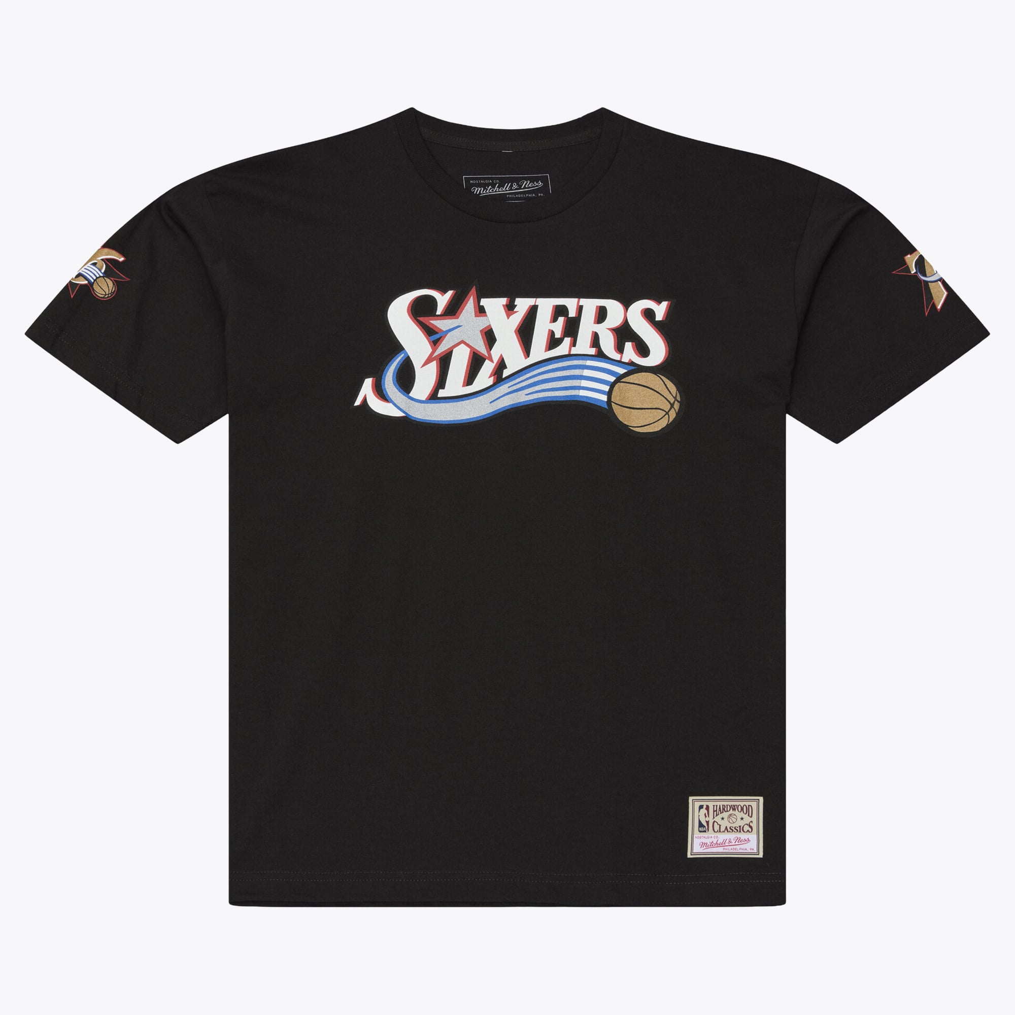 T-shirt classique Mitchell & Ness Allen Iverson noir Philadelphia 76ers Hardwood Classics pour homme, nom et numéro