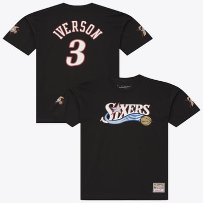 Allen Iverson Philadelphia 76ers Mitchell & Ness Hardwood Classics Name & Number Classic T-Shirt - Black