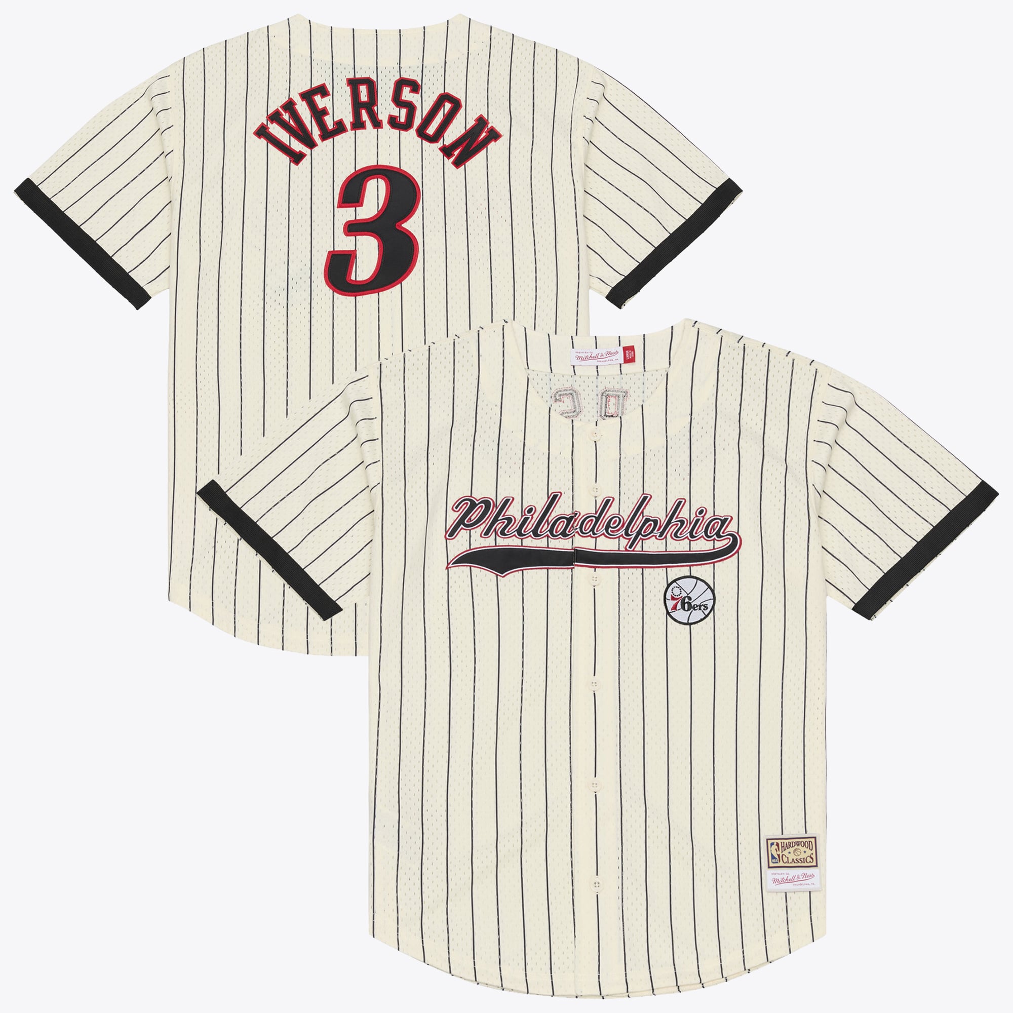 Maillot Mitchell & Ness Allen Iverson crème Philadelphia 76ers pour homme, en maille et à boutons.