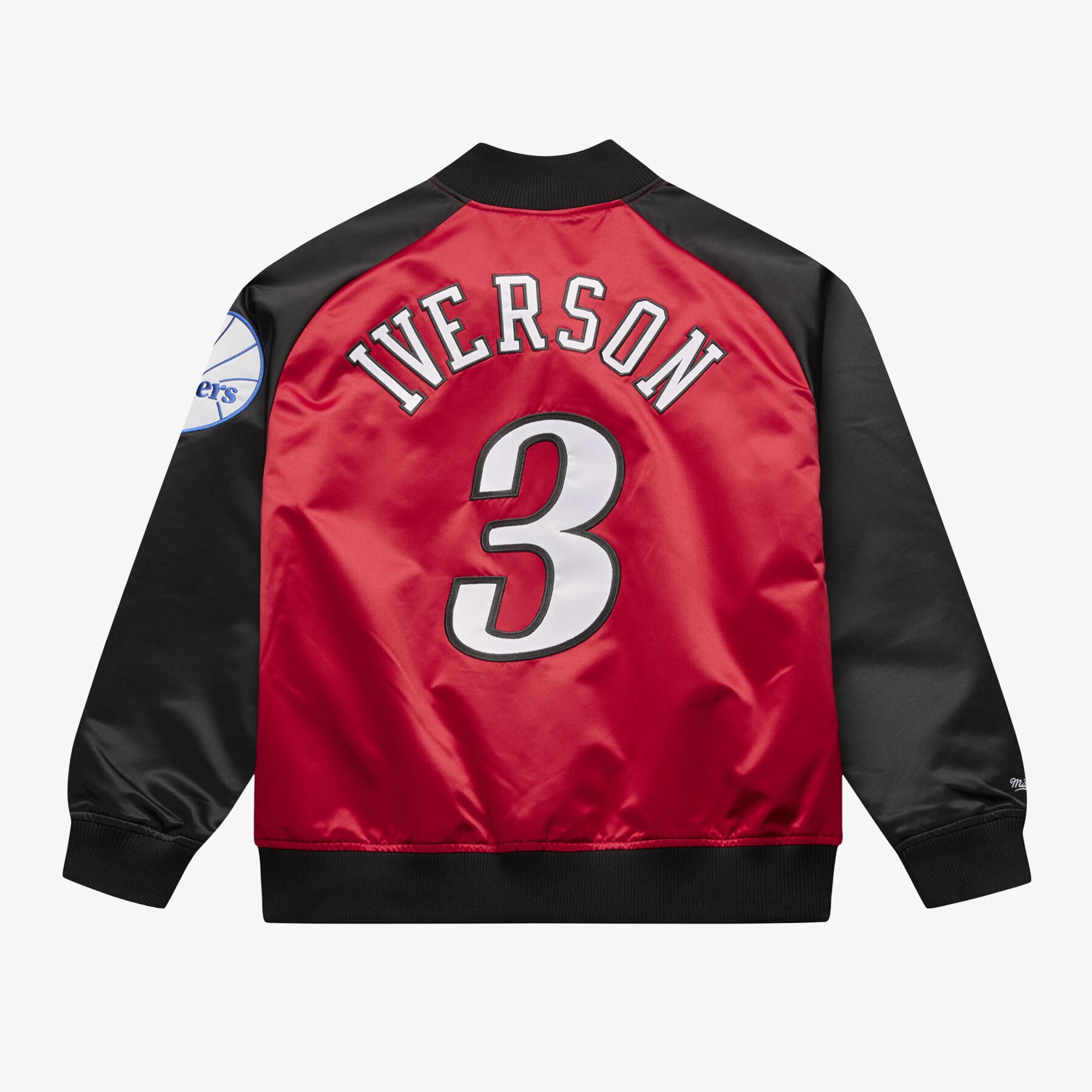Veste légère en satin à boutons-pression Mitchell & Ness Allen Iverson rouge Philadelphia 76ers pour homme