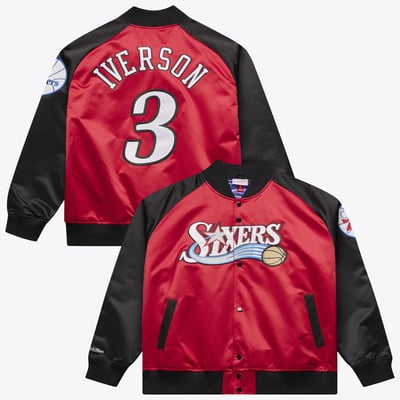 Allen Iverson Philadelphia 76ers Mitchell & Ness Player Lightweight Full-Snap Satin Jacket - Red