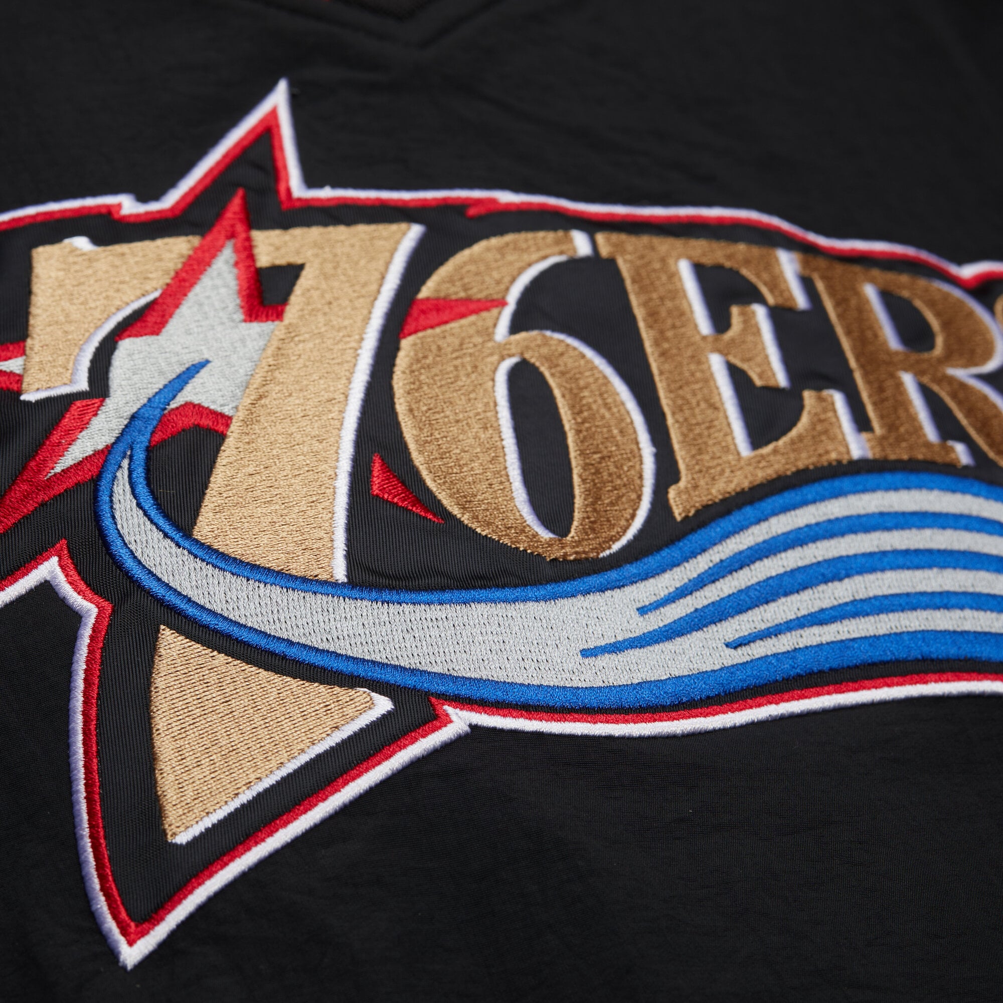 Men's Mitchell & Ness Black Philadelphia 76ers Classic V-Neck Raglan Pullover