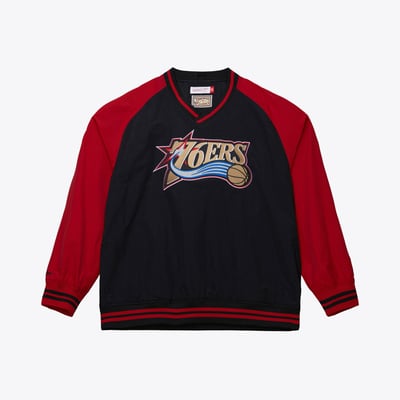  Philadelphia 76ers Mitchell & Ness Classic V-Neck Raglan Pullover - Black
