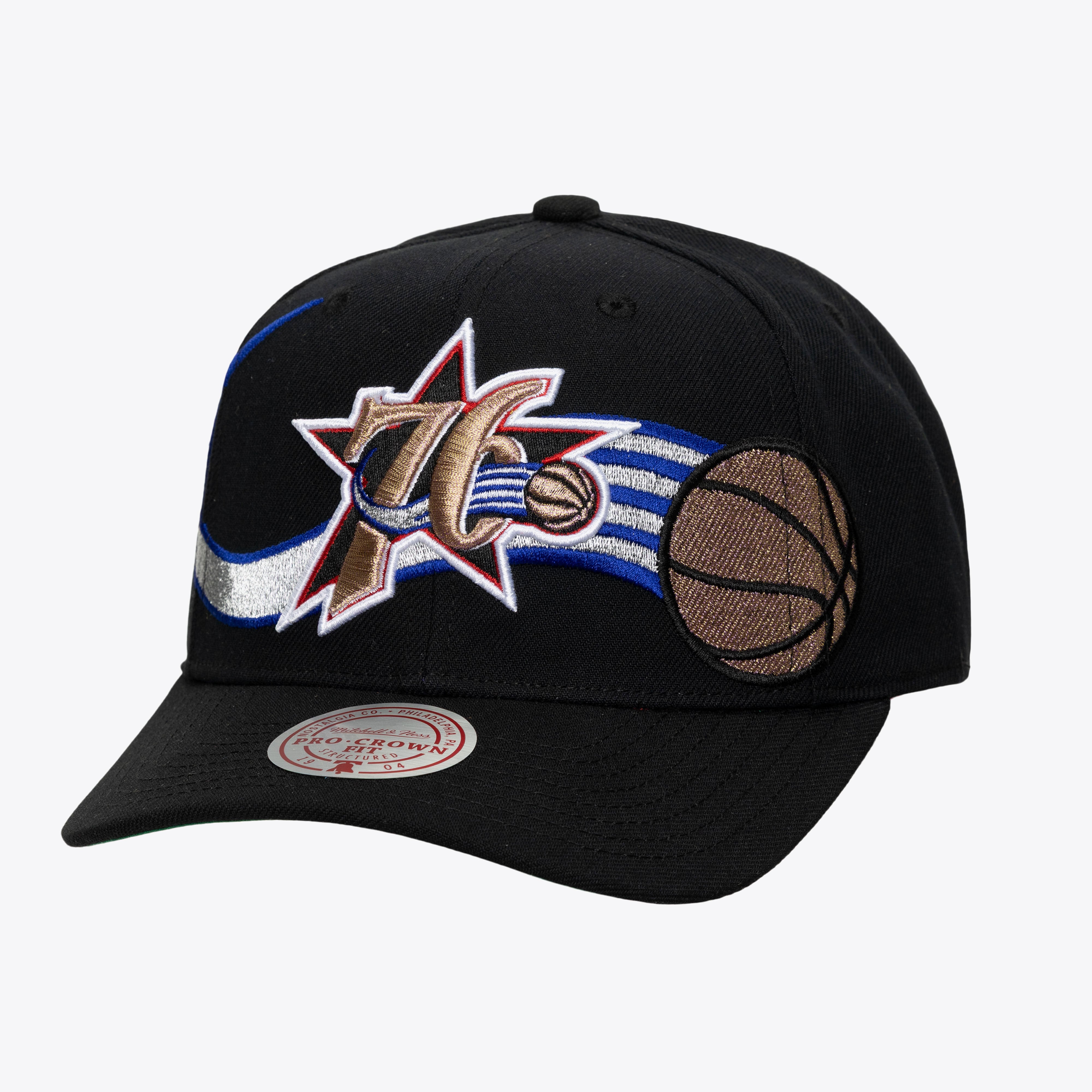 Men's Mitchell & Ness Black Philadelphia 76ers Hardwood Classics Special Splash Pro Crown Snapback Hat