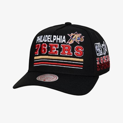  Philadelphia 76ers Mitchell & Ness Hardwood Classics Triple Check Pro Snapback Hat - Black