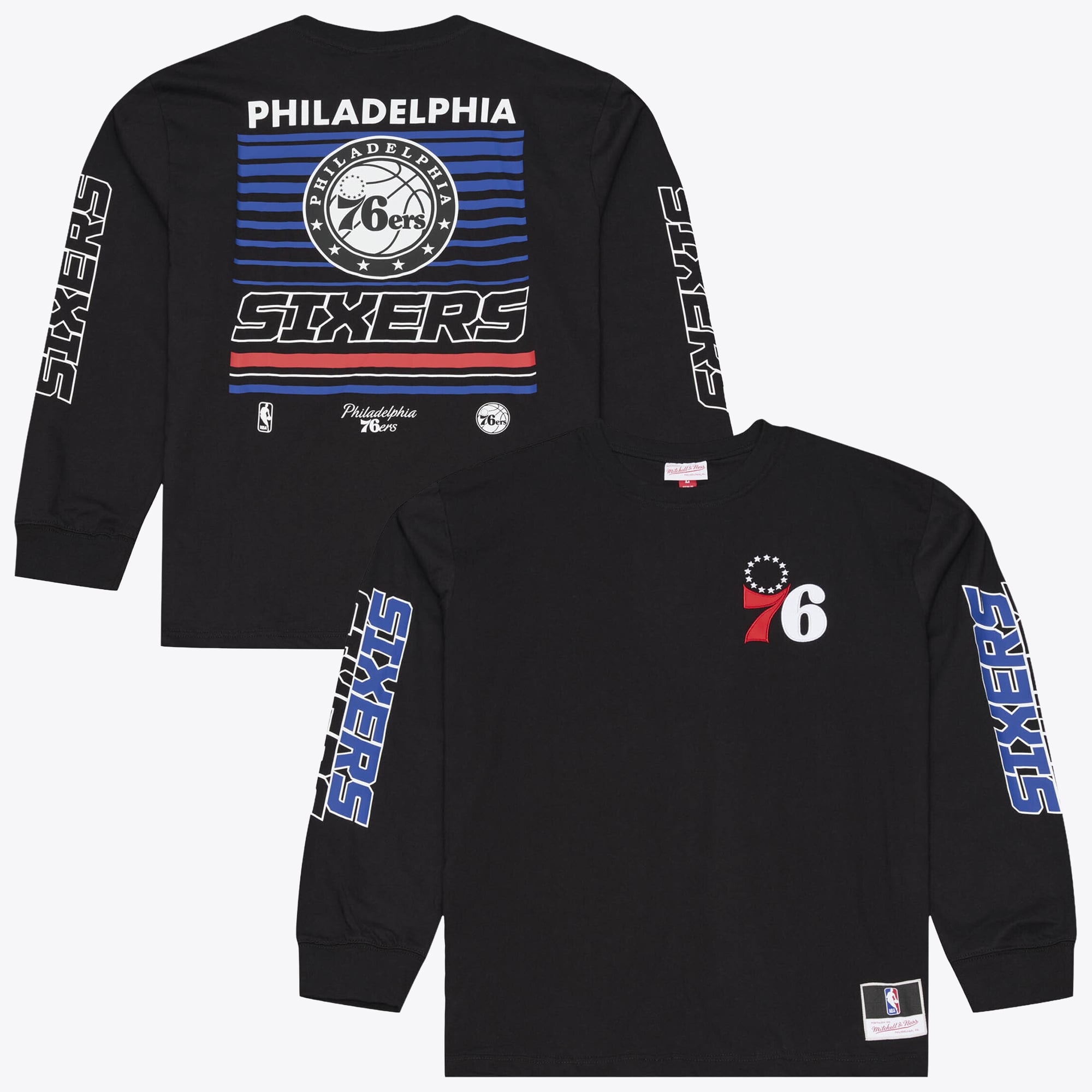 T-shirt à manches longues Mitchell & Ness noir Philadelphia 76ers triple carreaux pour homme
