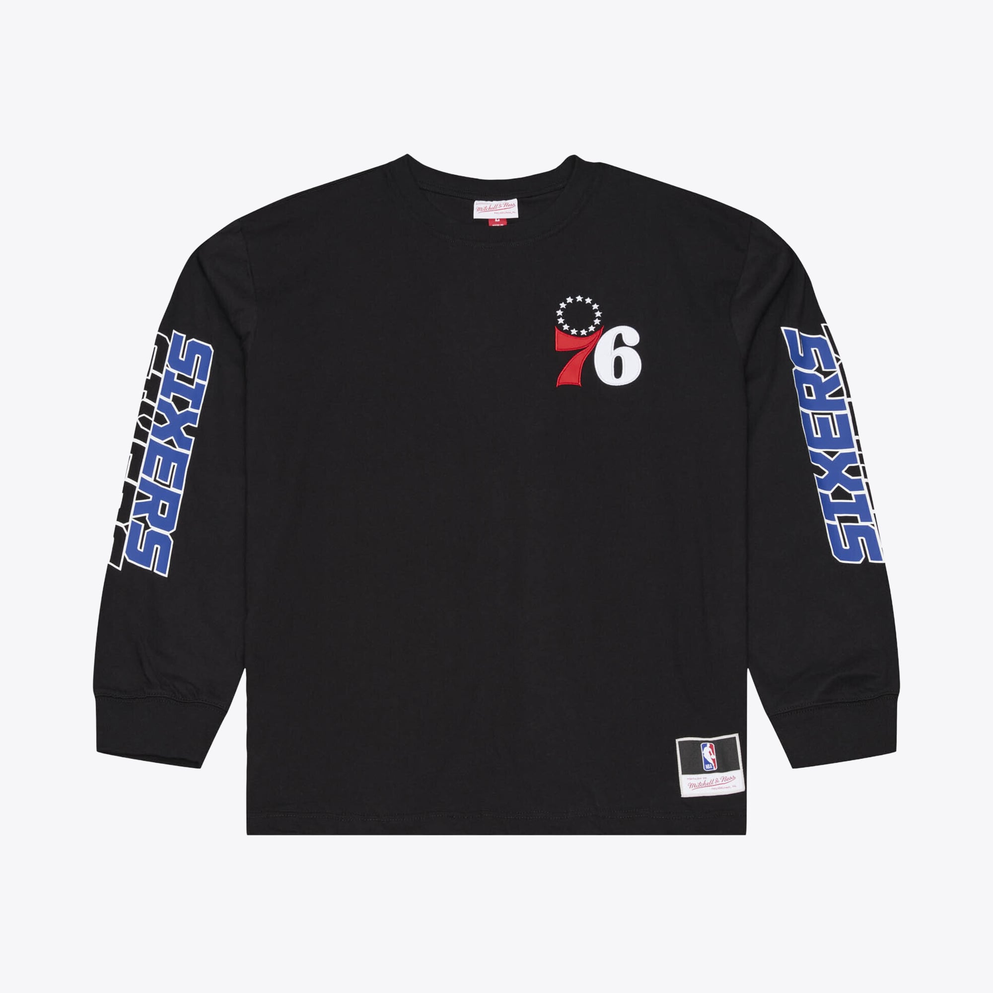 T-shirt à manches longues Mitchell & Ness noir Philadelphia 76ers triple carreaux pour homme