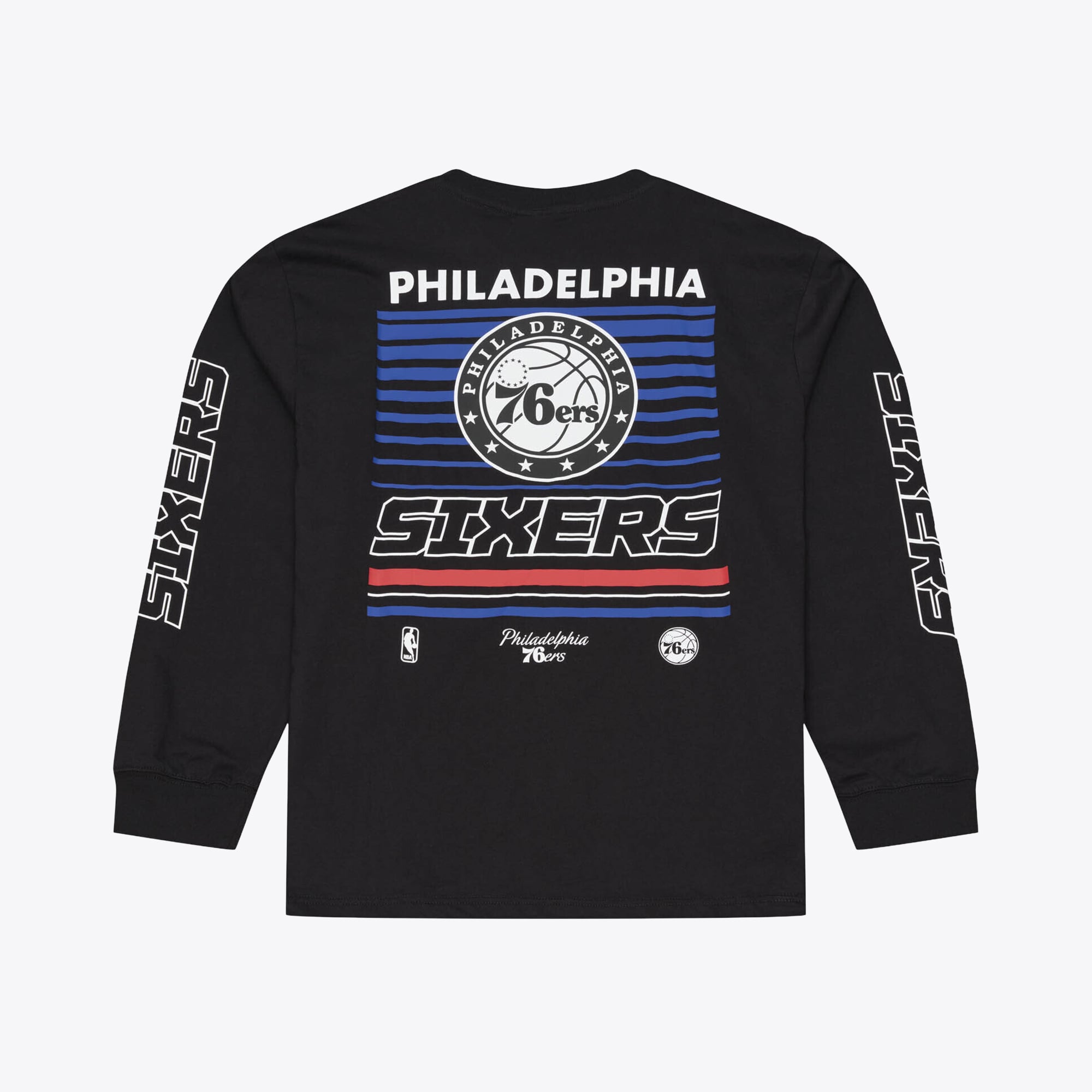 T-shirt à manches longues Mitchell & Ness noir Philadelphia 76ers triple carreaux pour homme