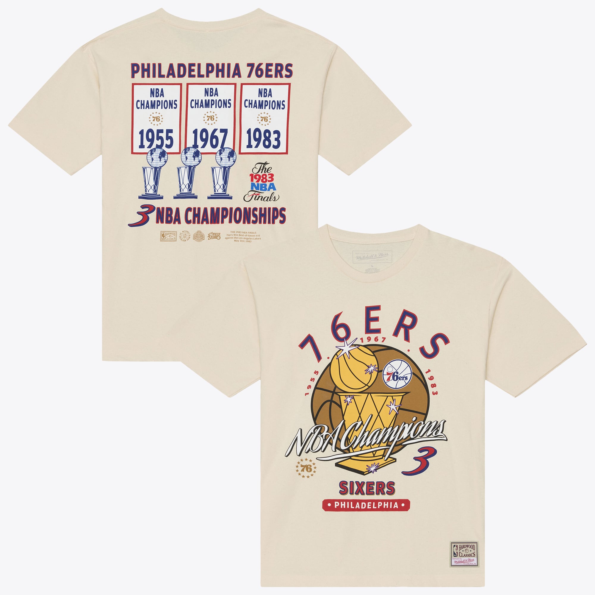 T-shirt vintage Mitchell & Ness crème Philadelphia 76ers Hardwood Classics Champions pour homme