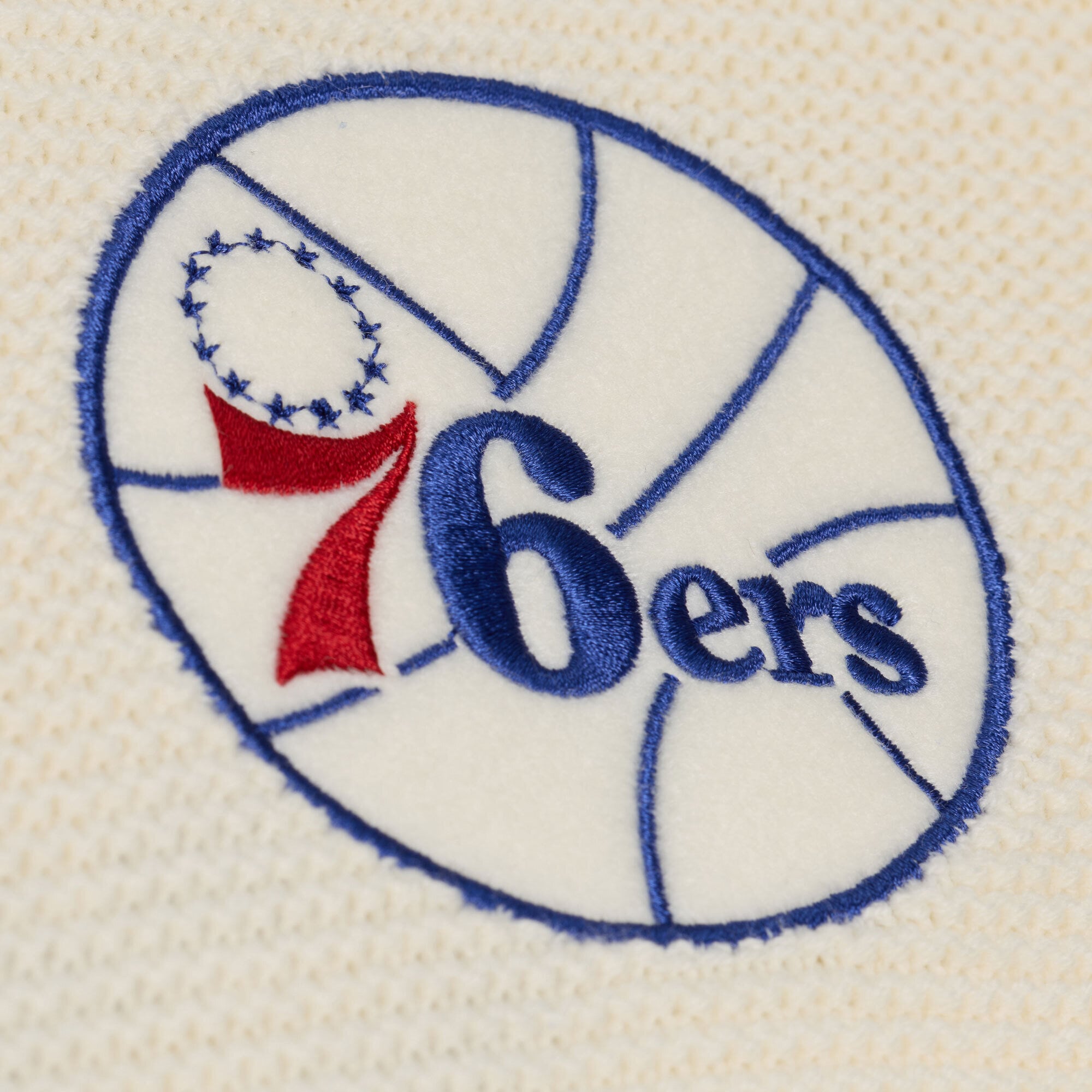 Men's Mitchell & Ness Cream Philadelphia 76ers Hardwood Classics Retro Roots Short Sleeve Sweater Jersey