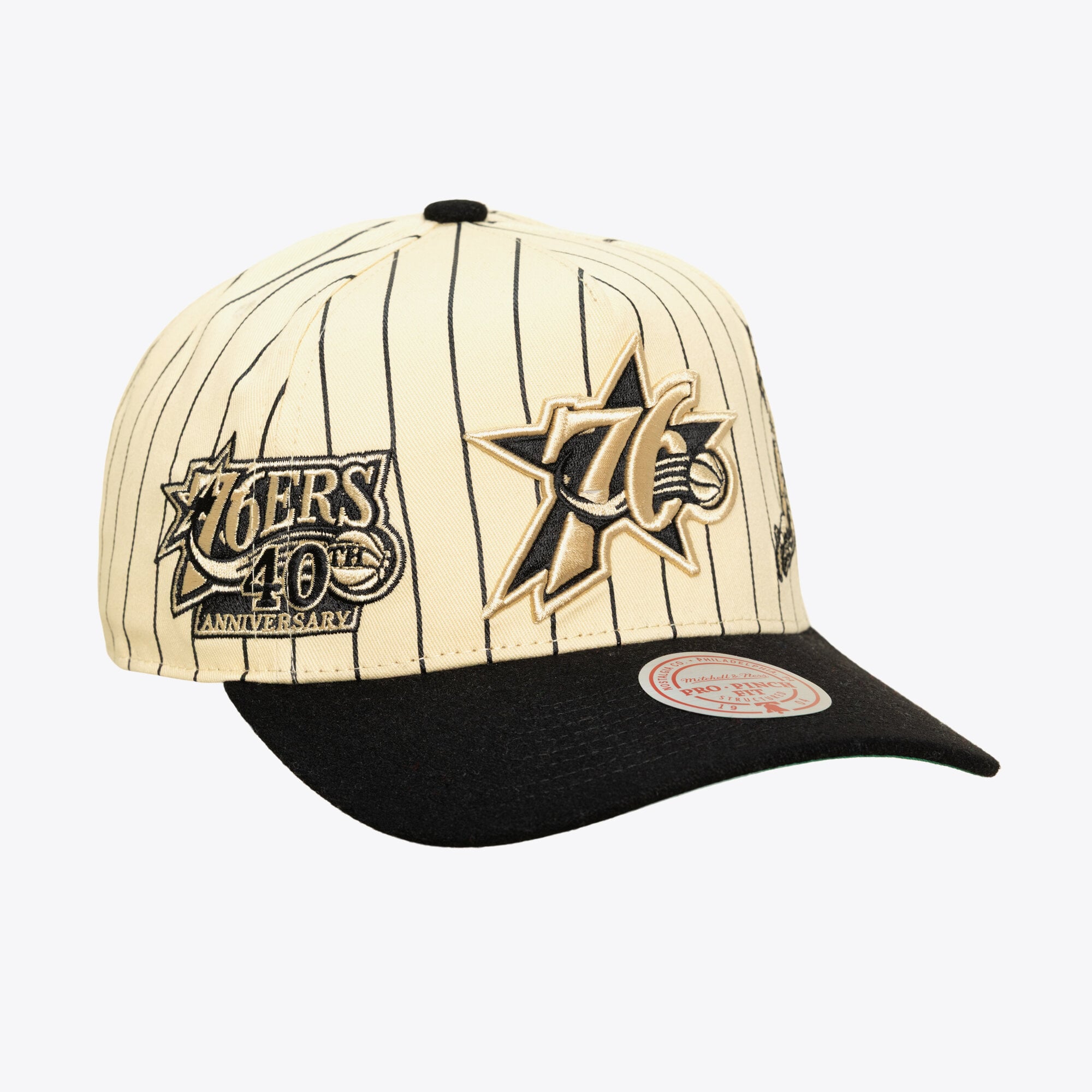 Men's Mitchell & Ness Cream Philadelphia 76ers Hardwood Classics Retro Roots Stripe Pro Adjustable Hat