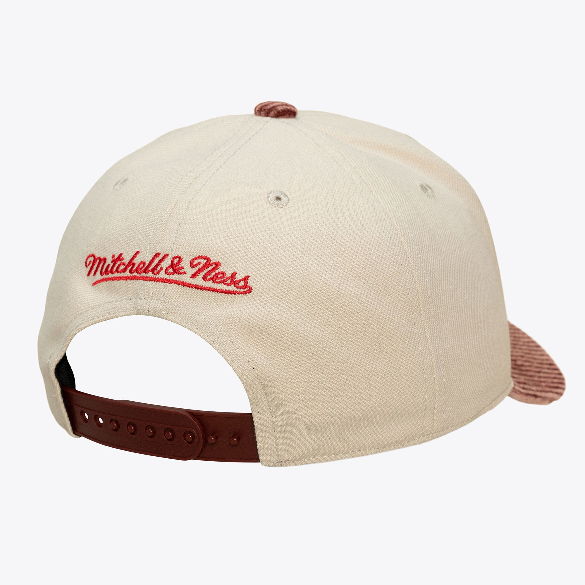 Men's Mitchell & Ness Cream/Red Philadelphia 76ers Washed Corduroy Pro Crown Snapback Hat