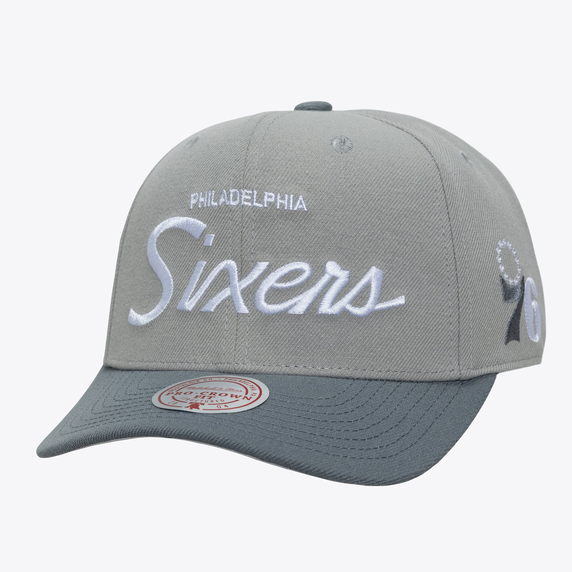 Men's Mitchell & Ness Gray Philadelphia 76ers Thunderstorm Head Coach Pro Crown Snapback Hat