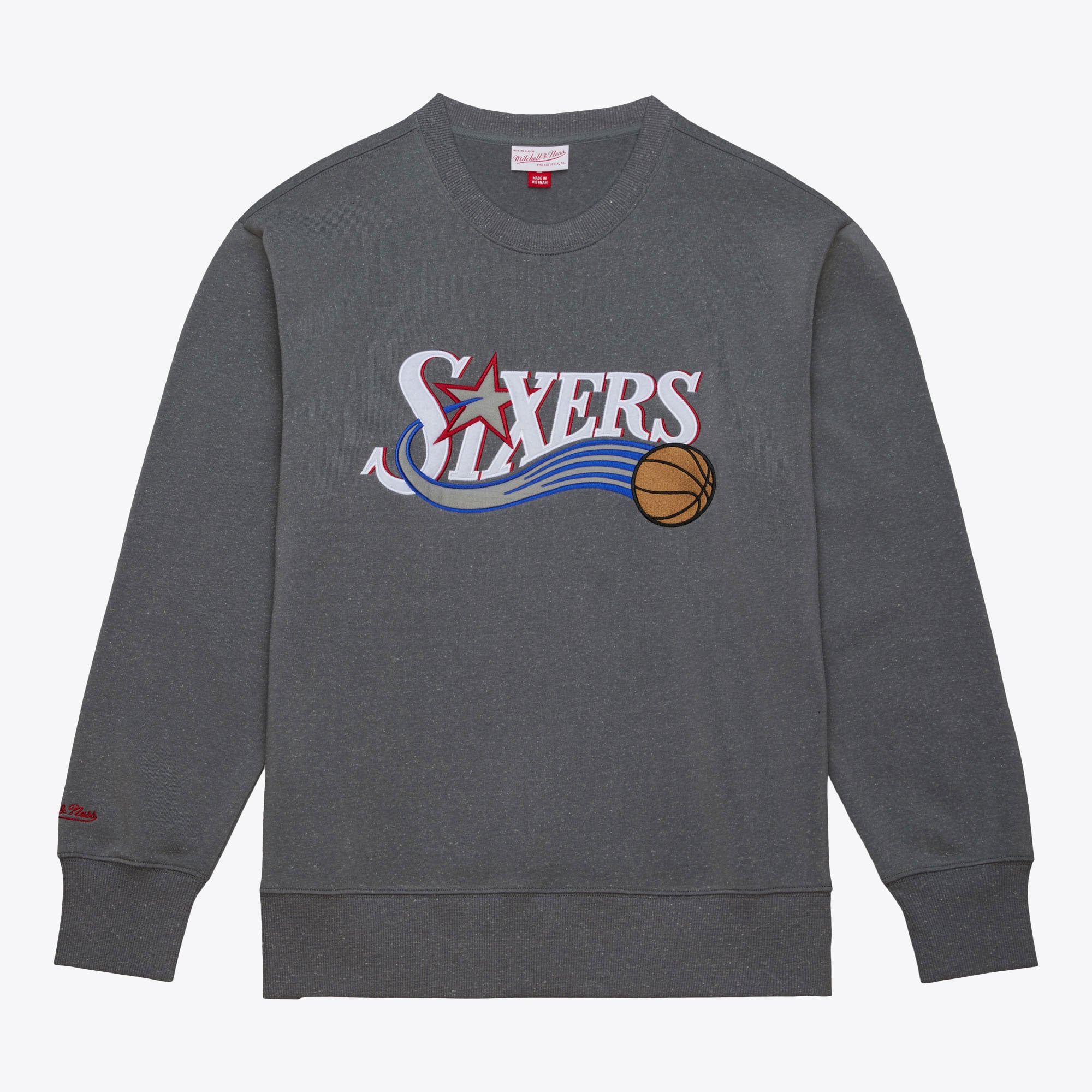 Pull en polaire Mitchell & Ness gris chiné Philadelphia 76ers pour homme