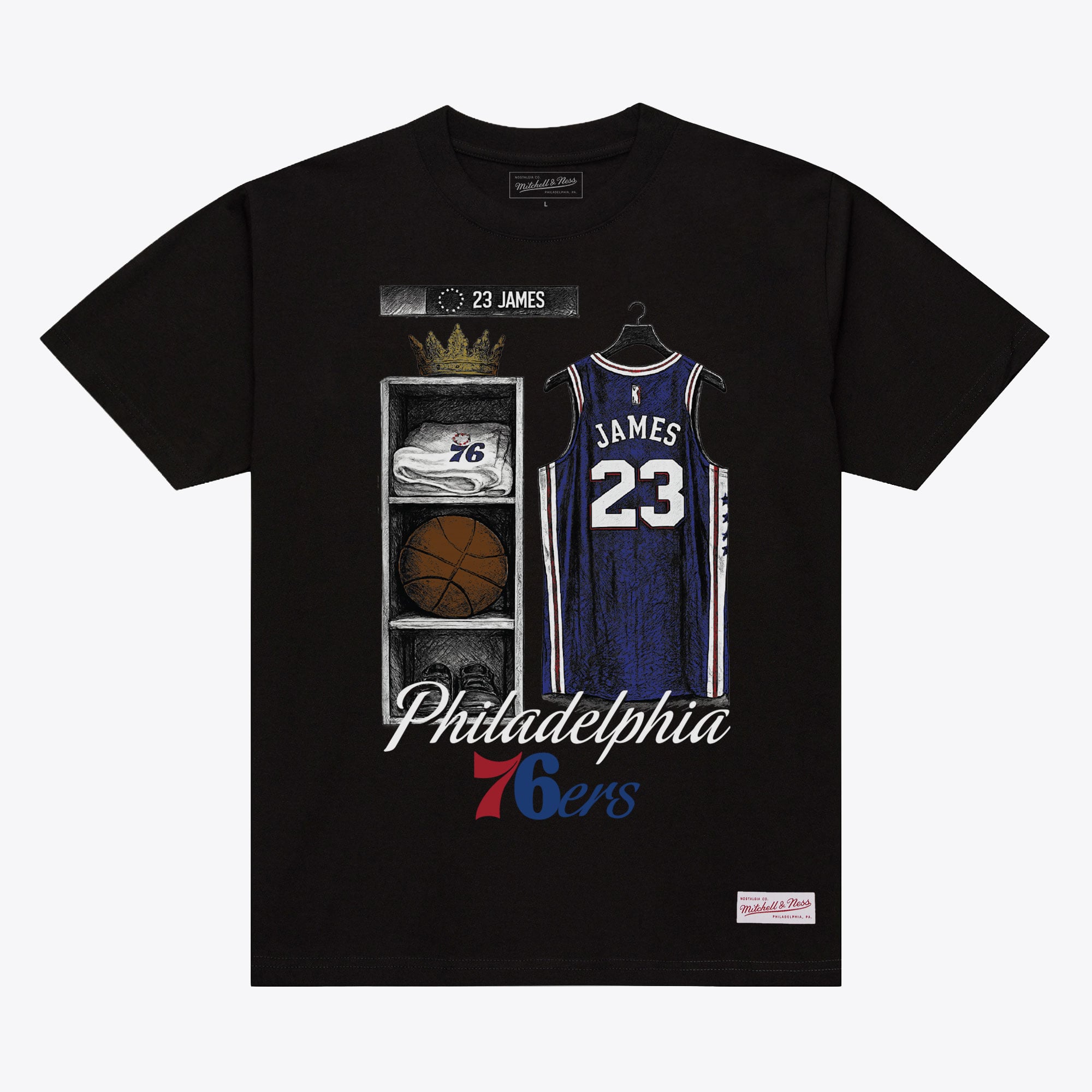 T-shirt Mitchell & Ness LeBron James noir Philadelphia 76ers pour homme